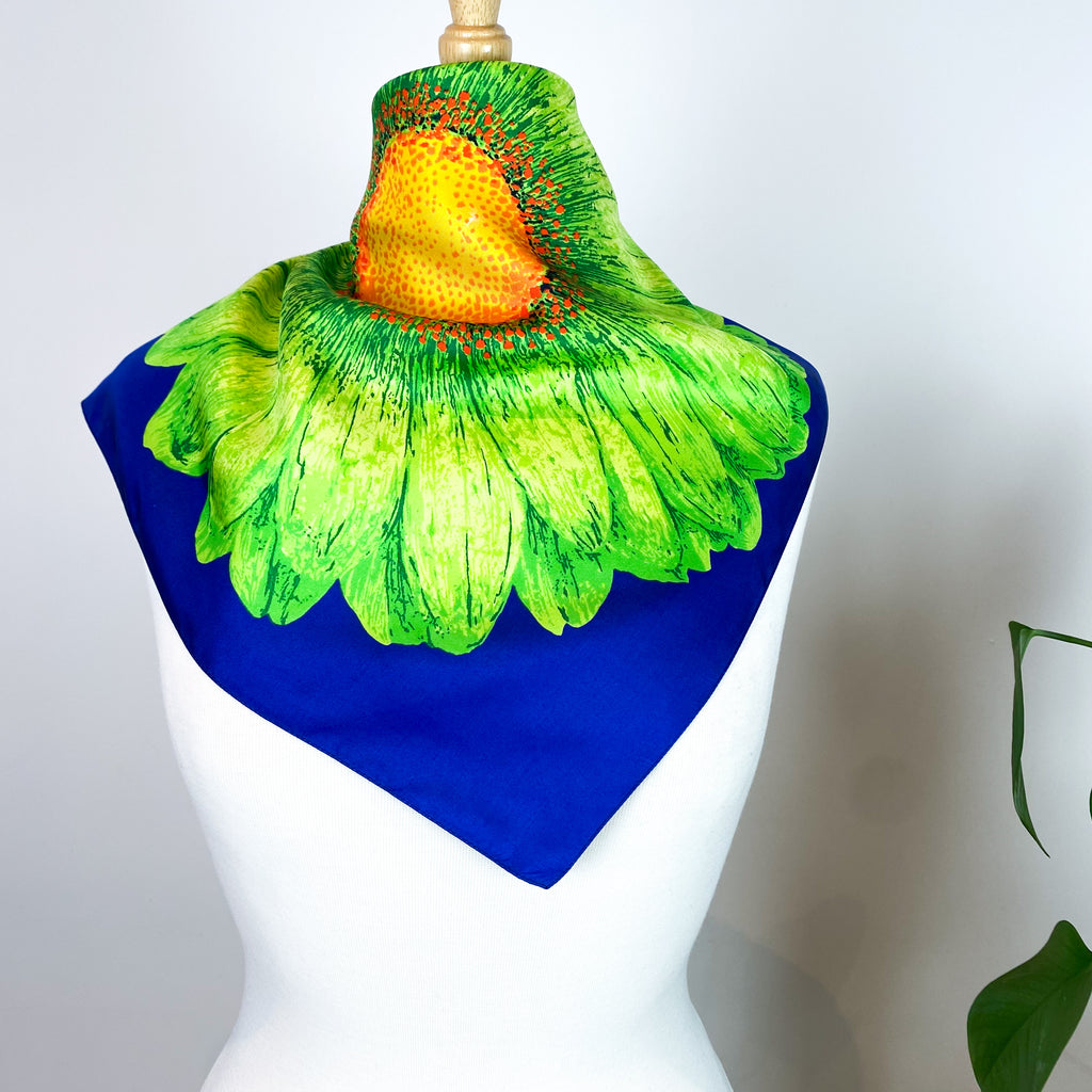 Bright Blue Flower Neckerchief Modern Silk Scarf