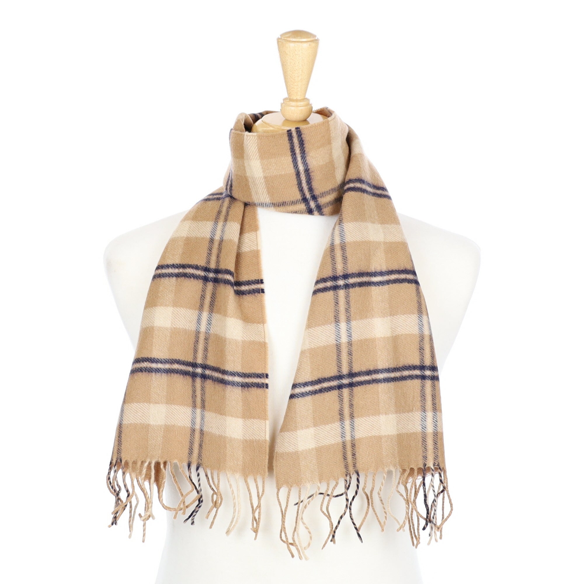 Butterscotch Checked Cashmere Fringed Woven Scarf