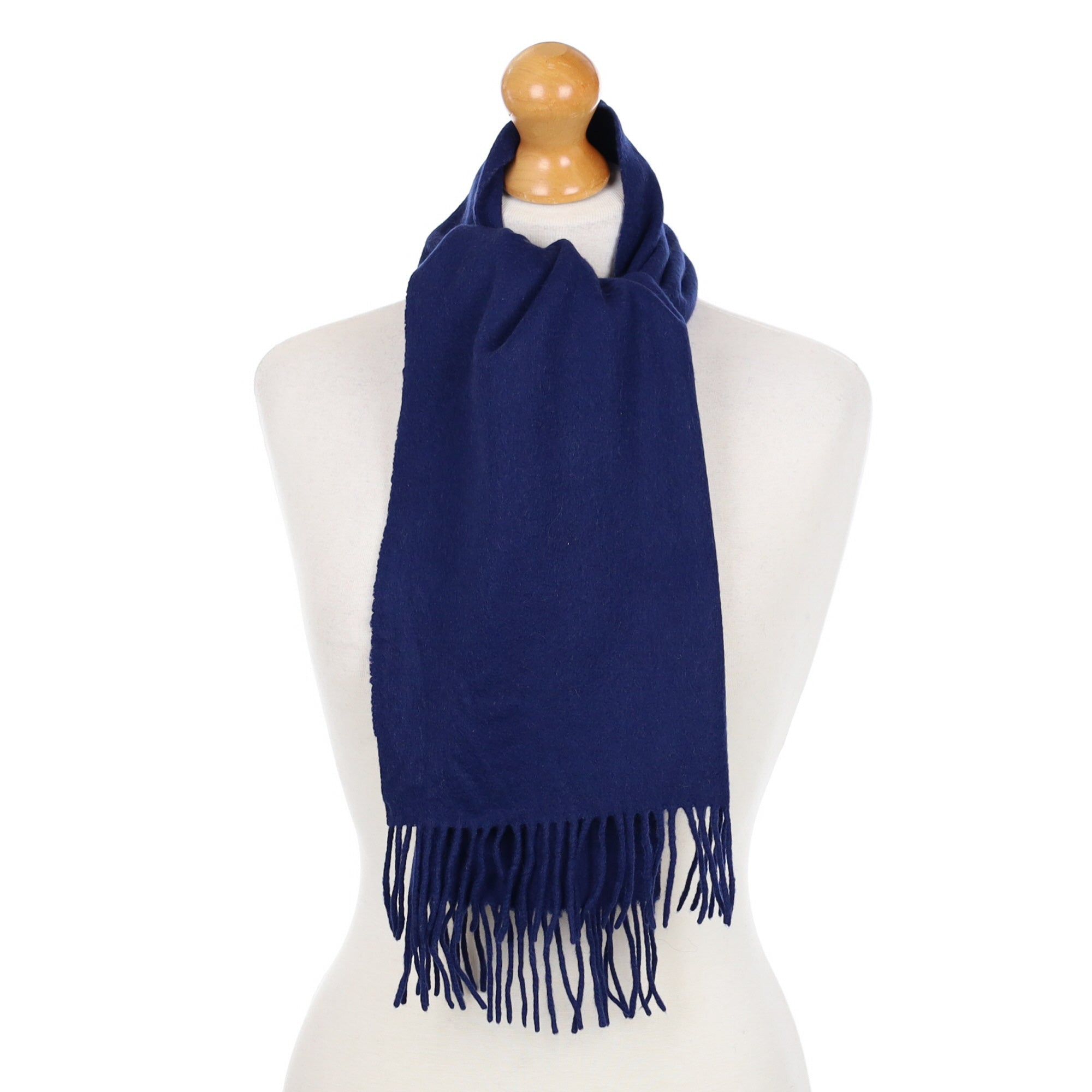 French Navy Cashmere Fringed Woven Scarf