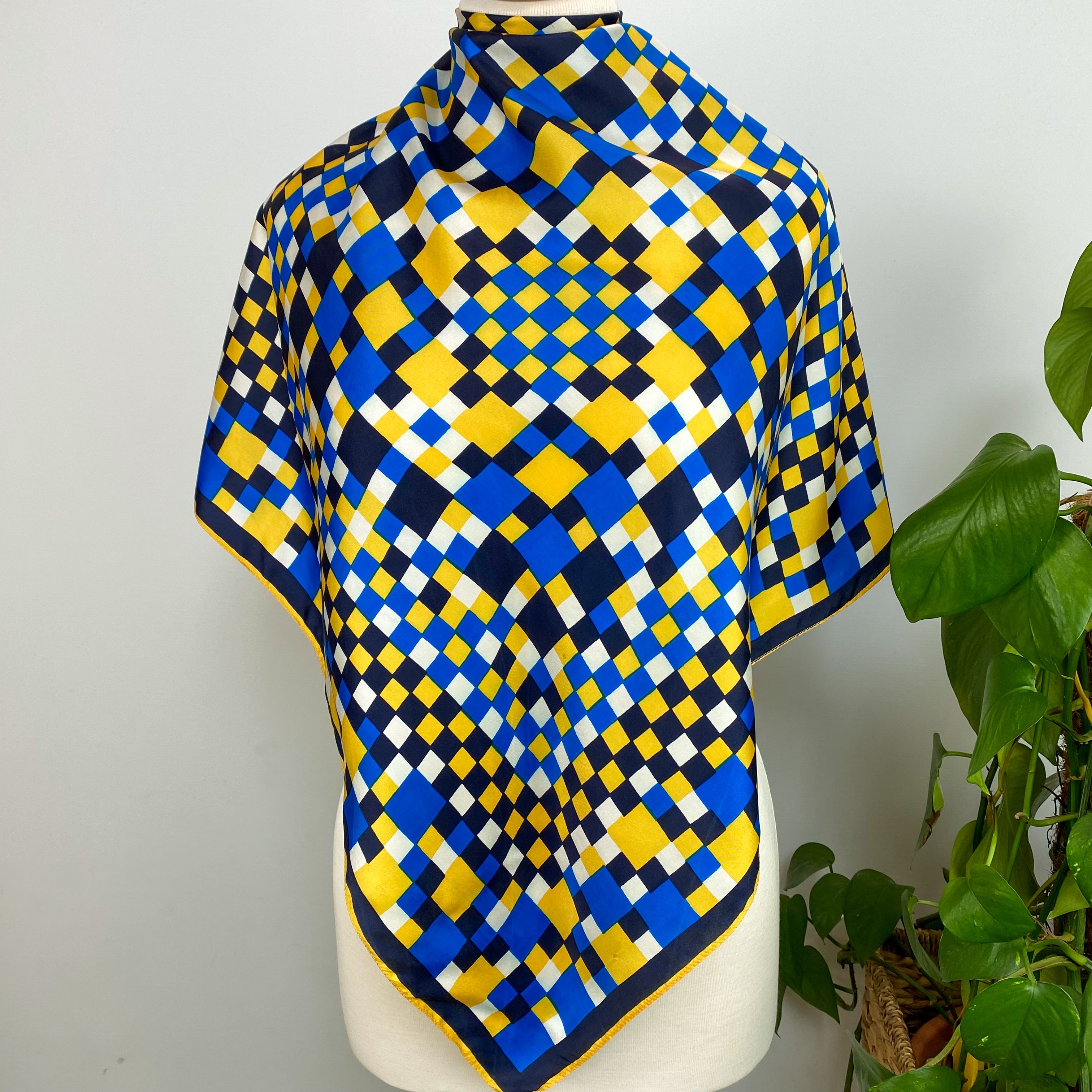 Blue and Yellow Vintage Silk Scarf