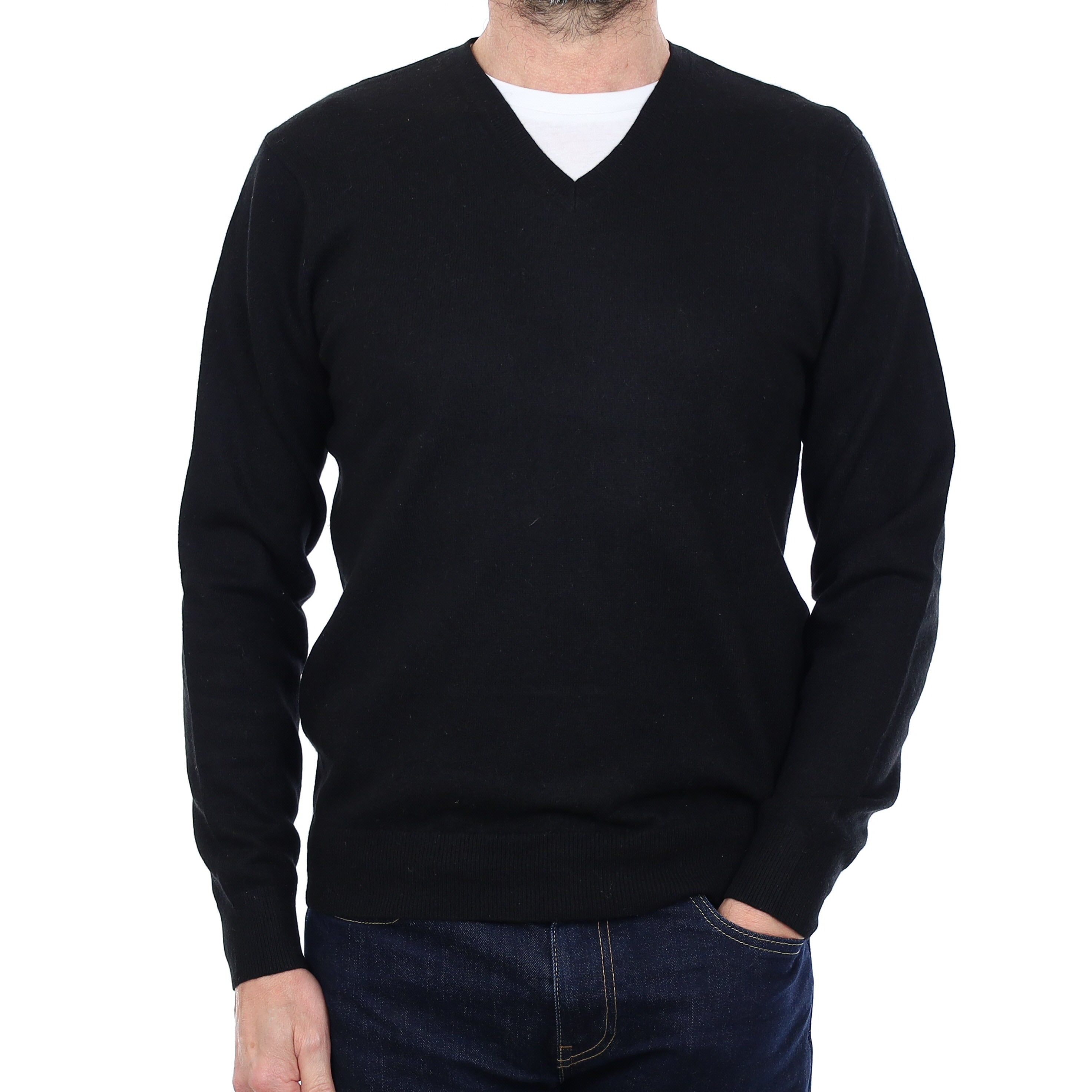 Men's Black Cashmere V Neck Jumper Small