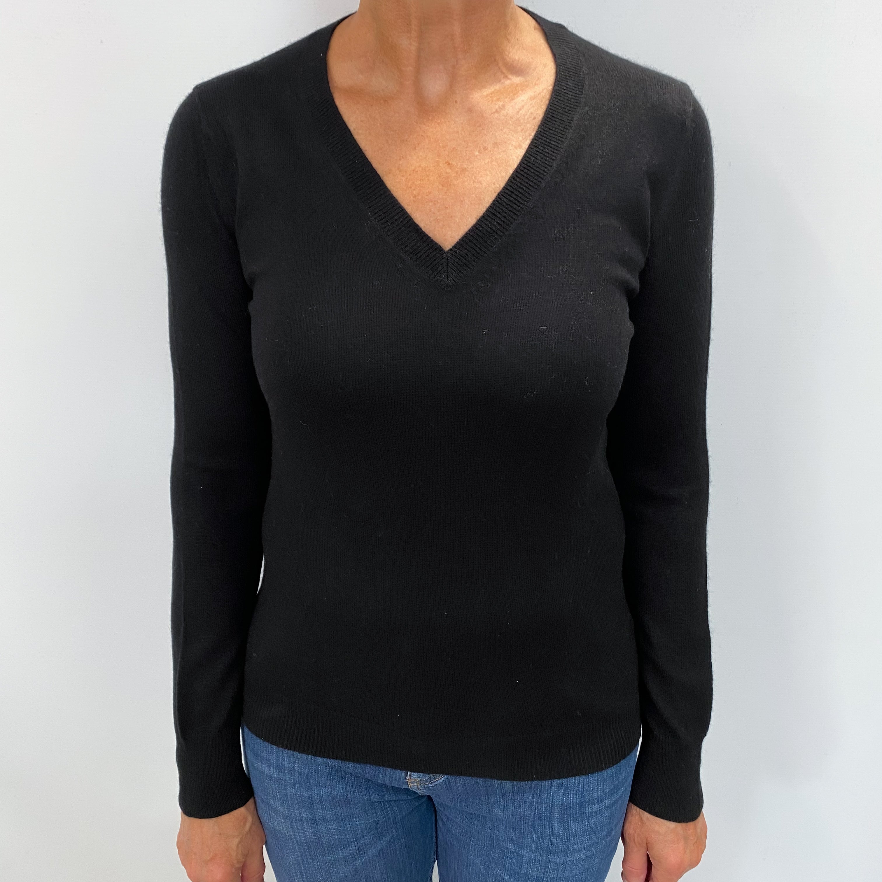 Black Cashmere V Neck Jumper Medium