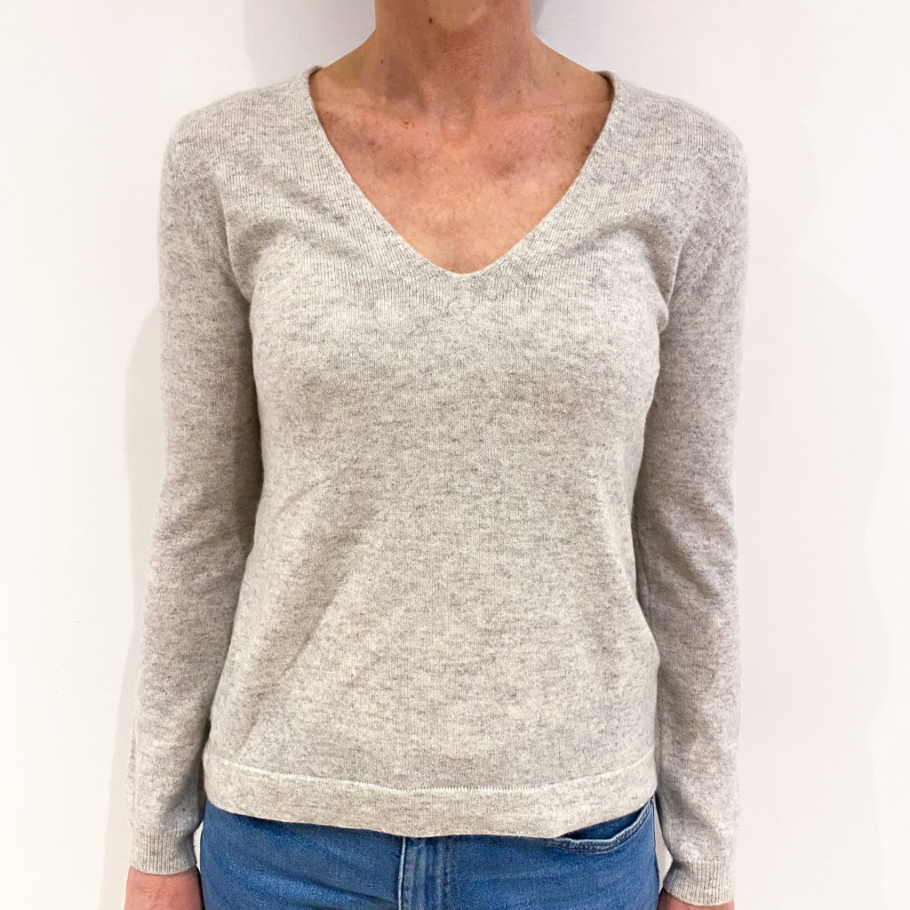 Mist Grey Cashmere V Neck Jumper Small