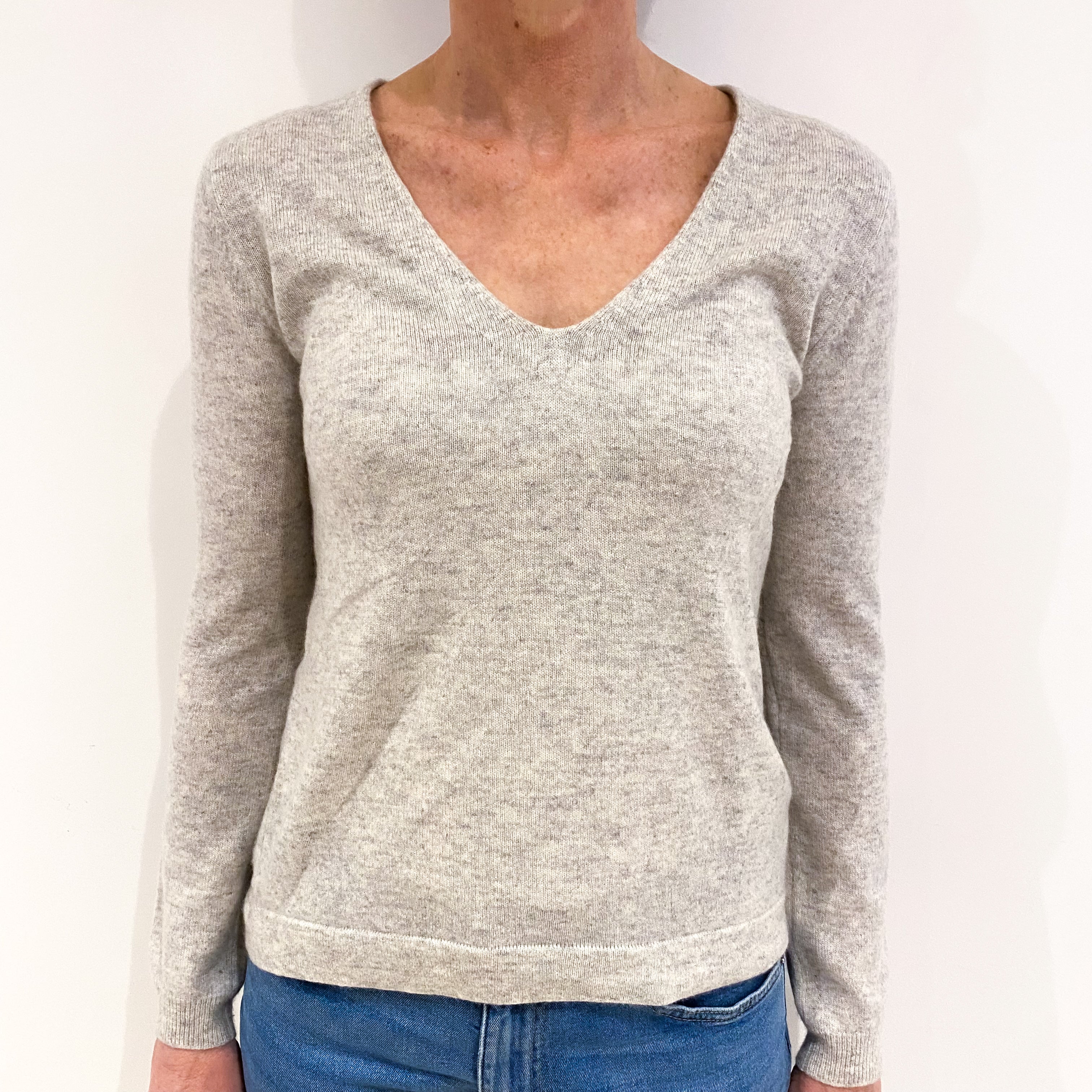 Mist Grey Cashmere V Neck Jumper Small