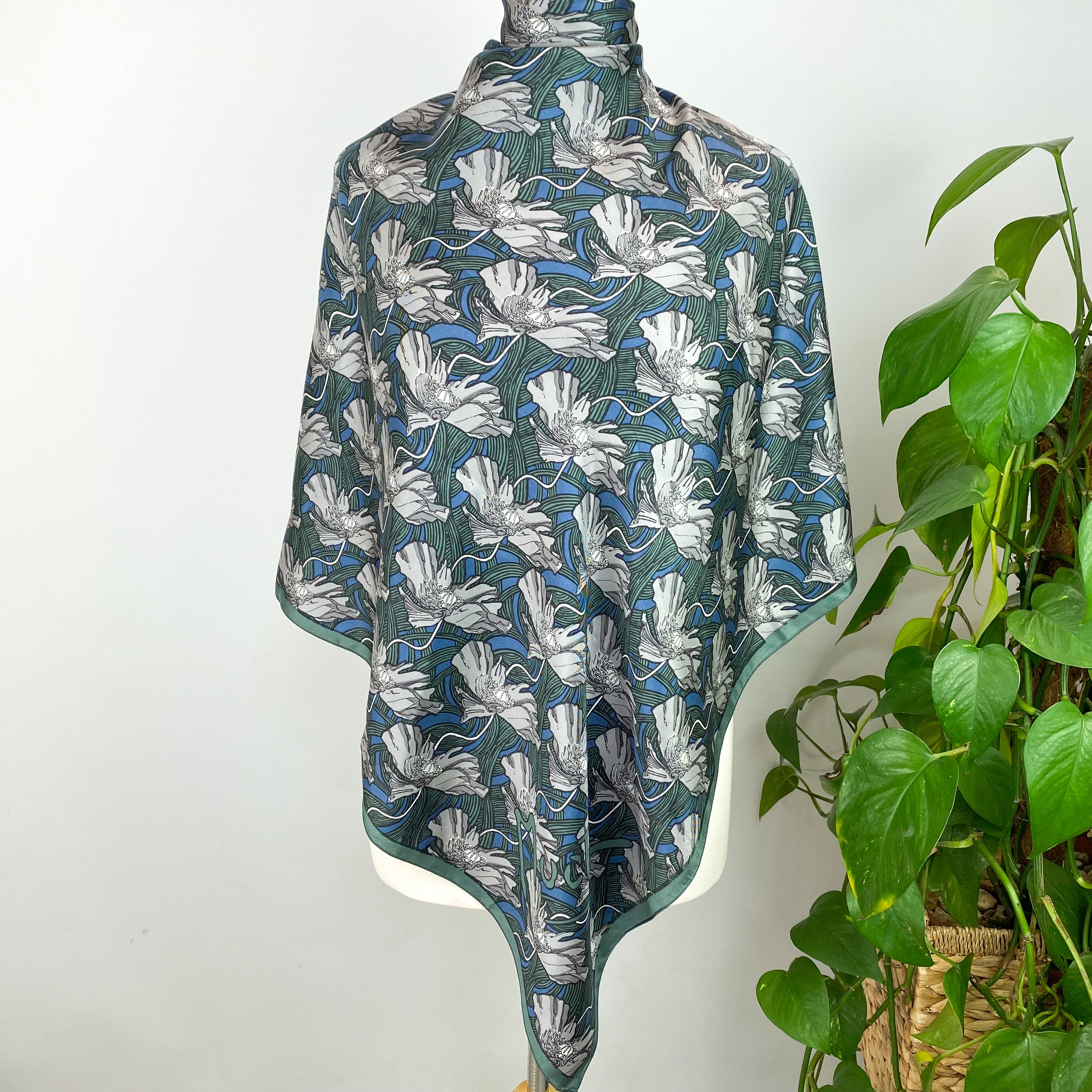 Green Blue Grey Beckford Silk Scarf