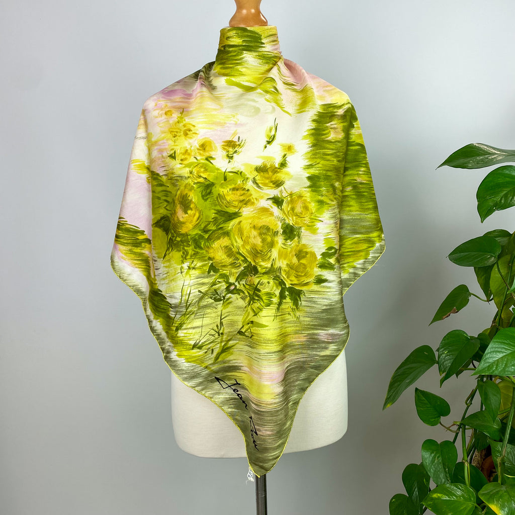 1960s Jean Patou Floral Vintage Silk Scarf