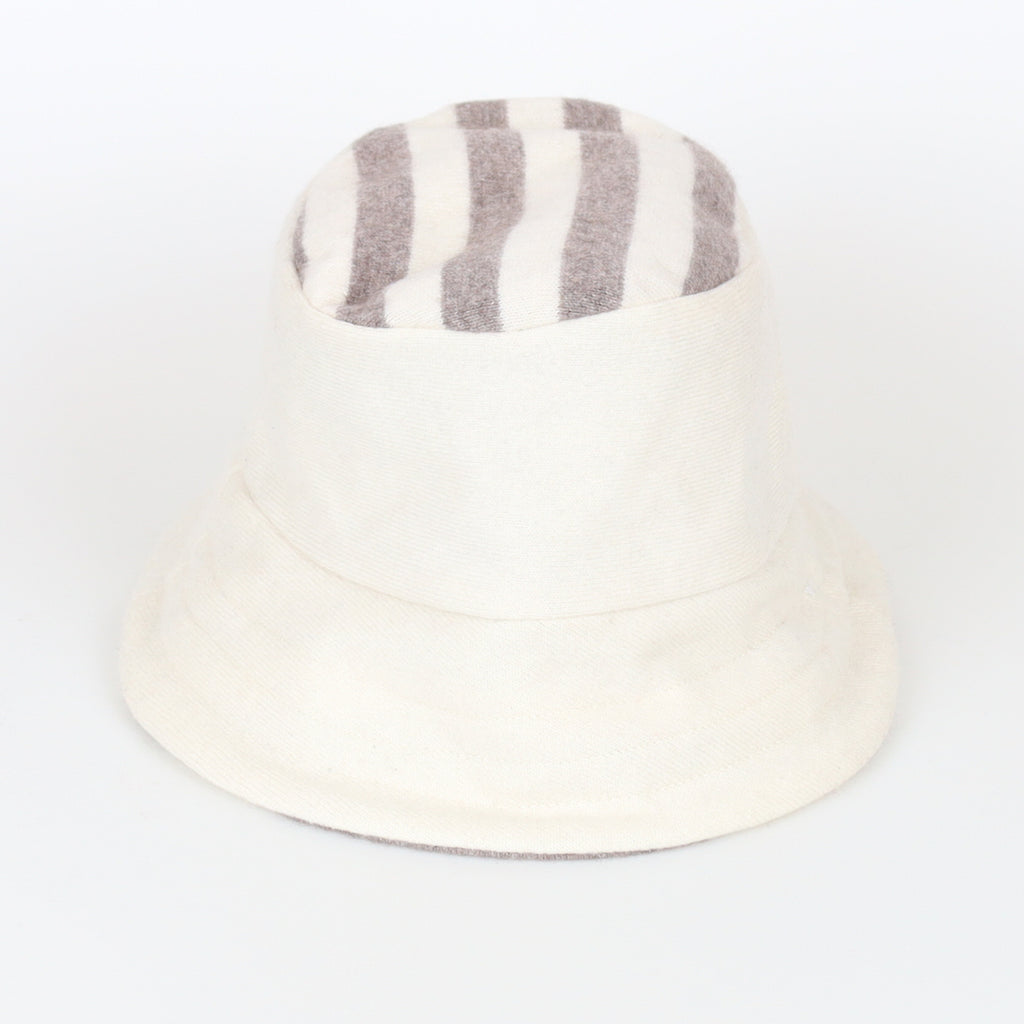 Vanilla Cream and Mink Striped Reversible Cashmere Bucket Hat Medium