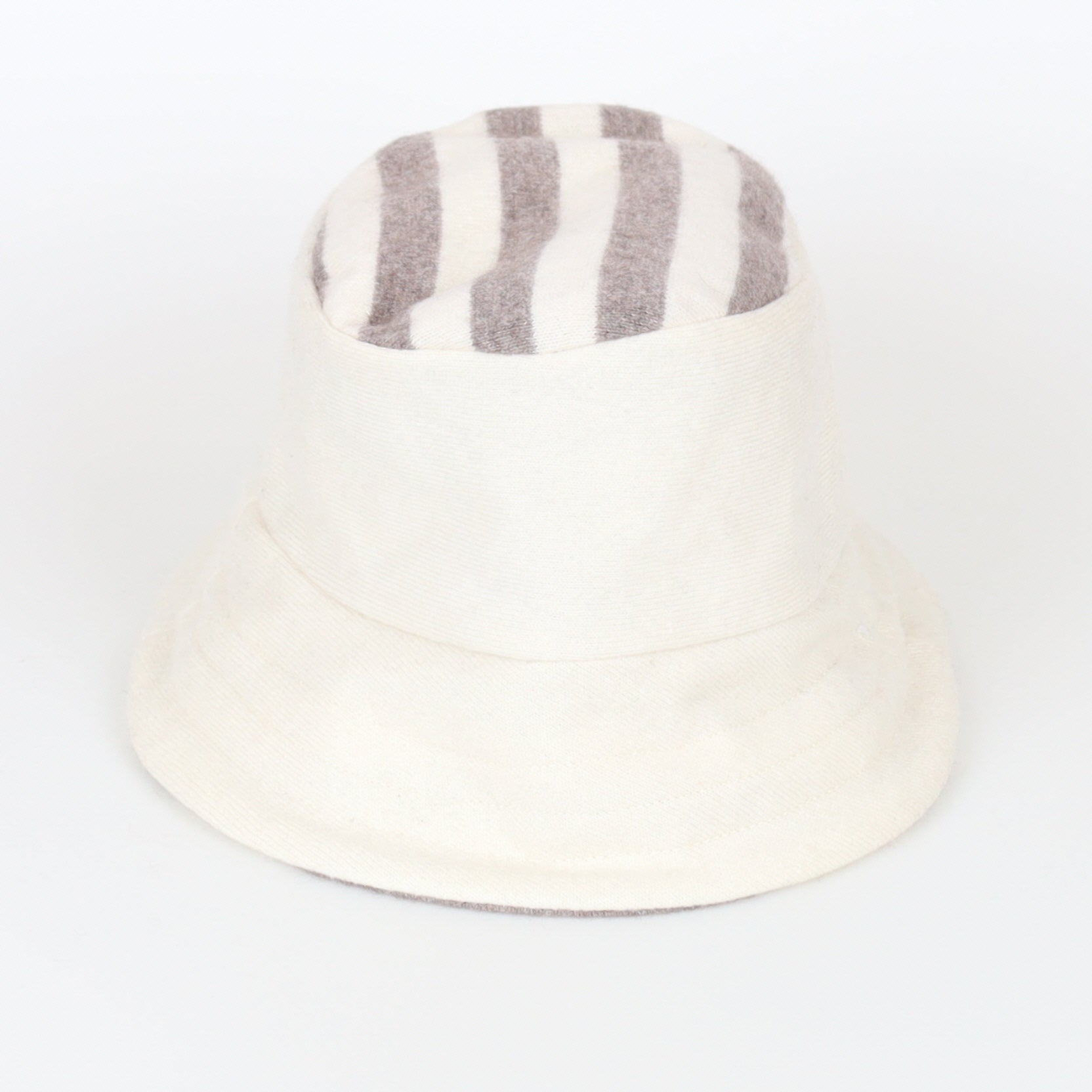 Vanilla Cream and Mink Striped Reversible Cashmere Bucket Hat Medium