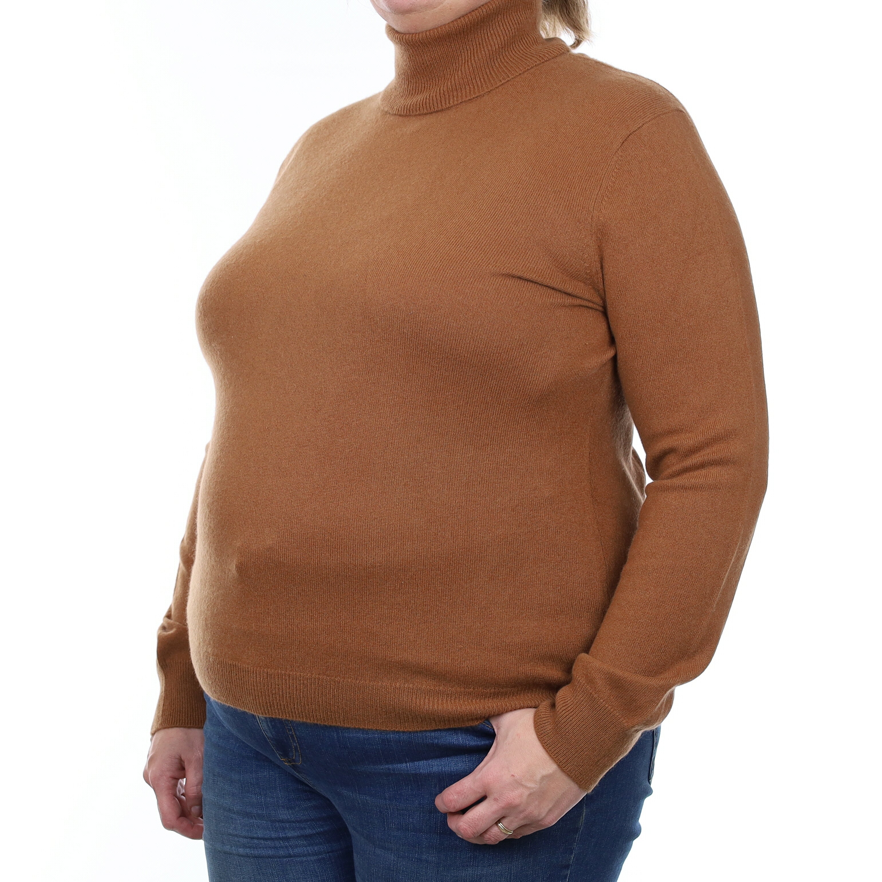 Cinnamon Brown Cashmere Polo Neck Jumper Extra Large