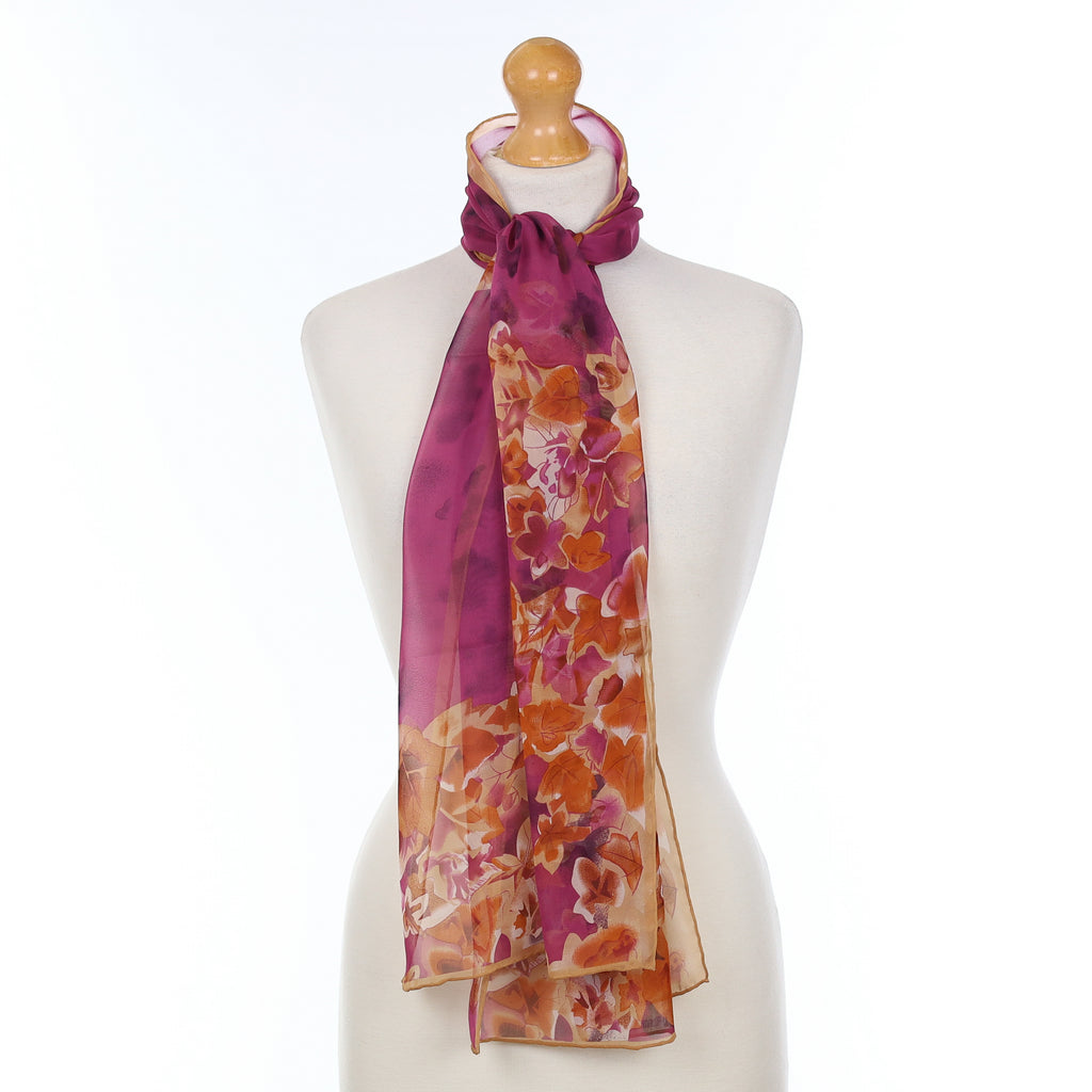 Brand New Purple Leaf Design Silk Scarf
