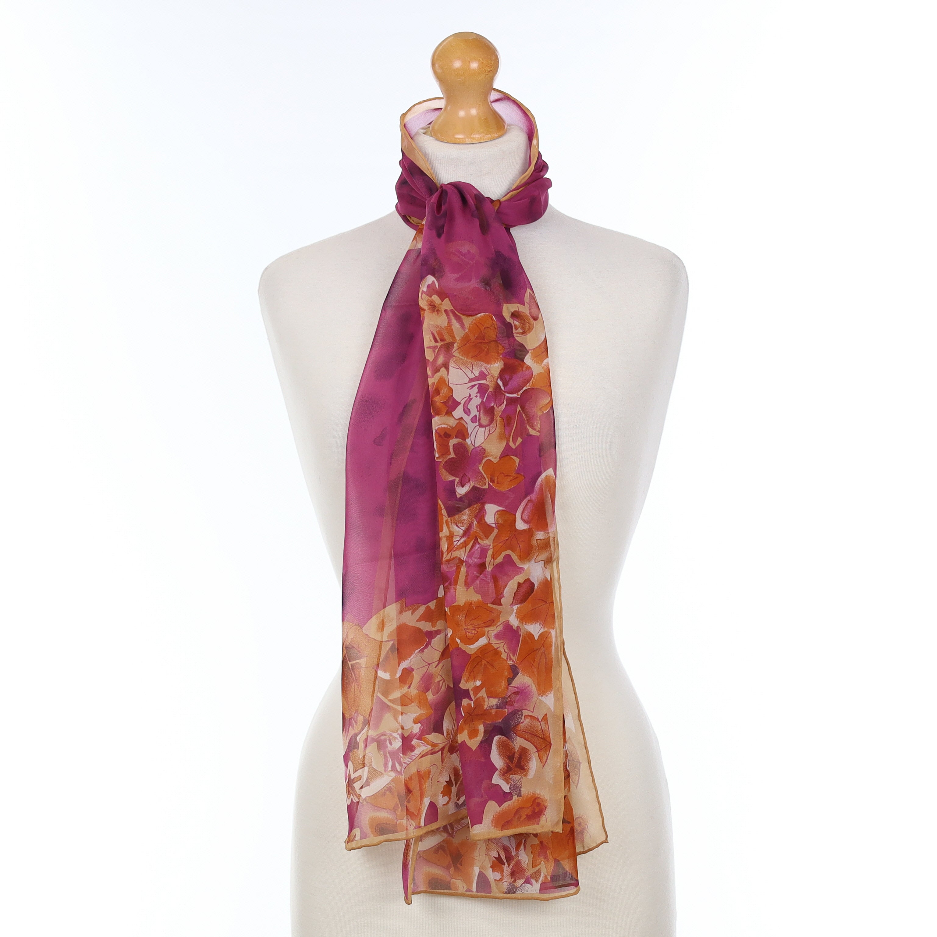 Brand New Purple Leaf Design Silk Scarf