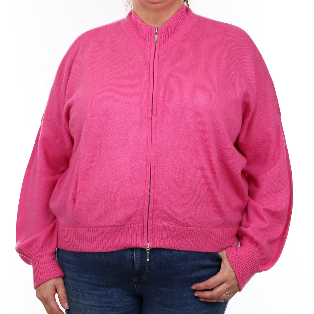 Hot Pink Cashmere Zip Up Cardigan with Pockets Extra Large