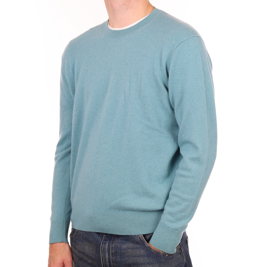Men’s Duck Egg Blue Cashmere Crew Neck Jumper Large