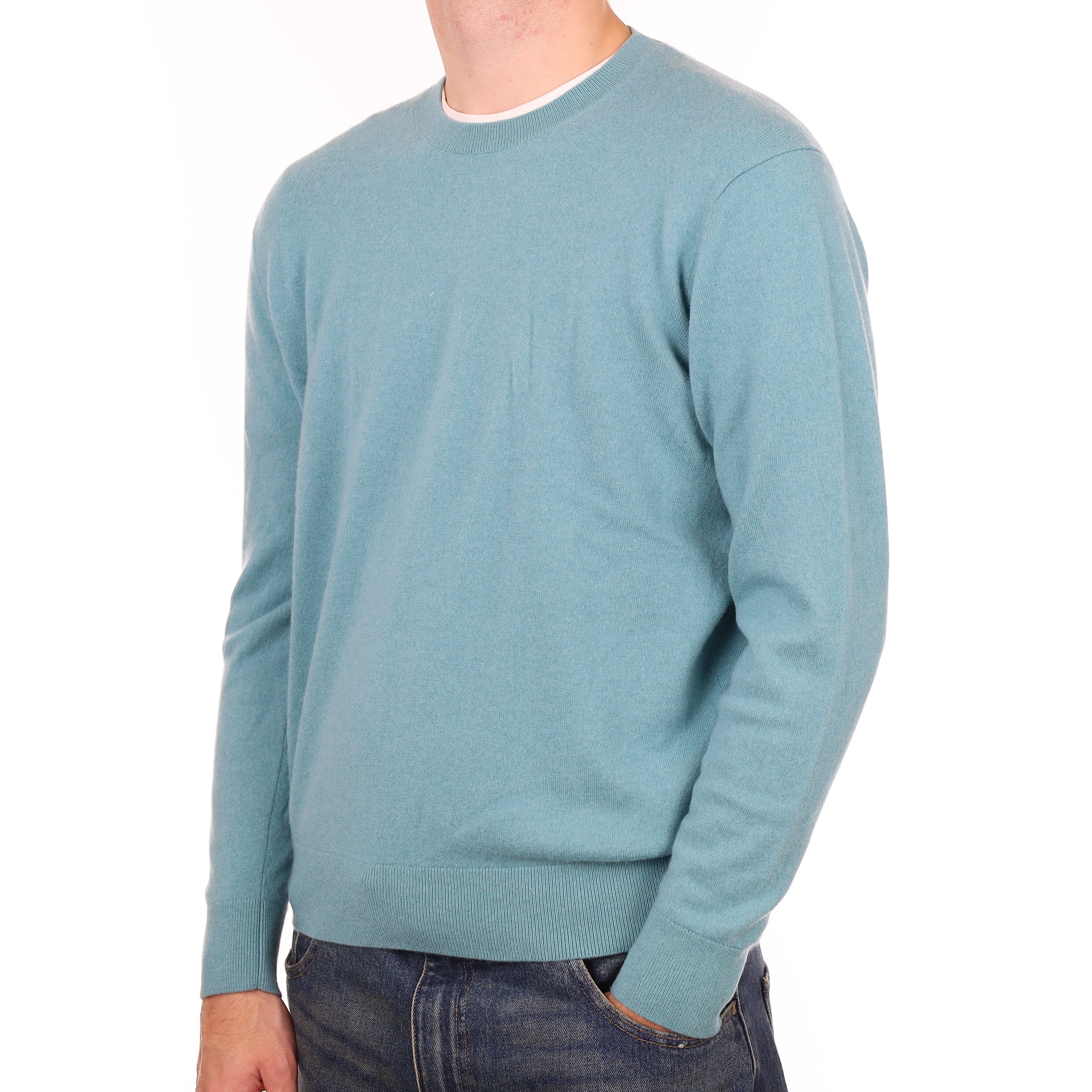 Men’s Duck Egg Blue Cashmere Crew Neck Jumper Large