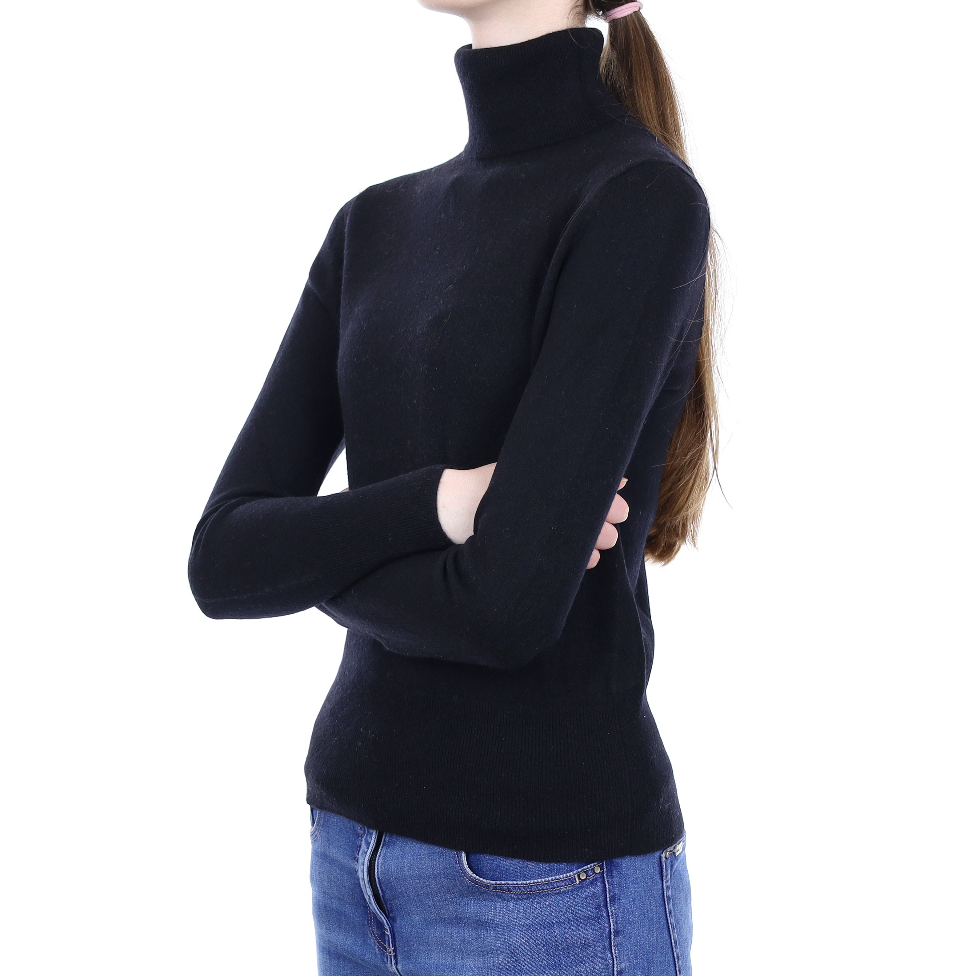 Black Cashmere Polo Neck Jumper Extra Small