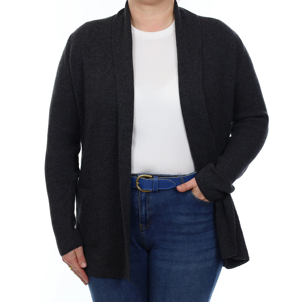 Brand New Scottish Graphite Grey Rib Cashmere Edge to Edge Cardigan Large