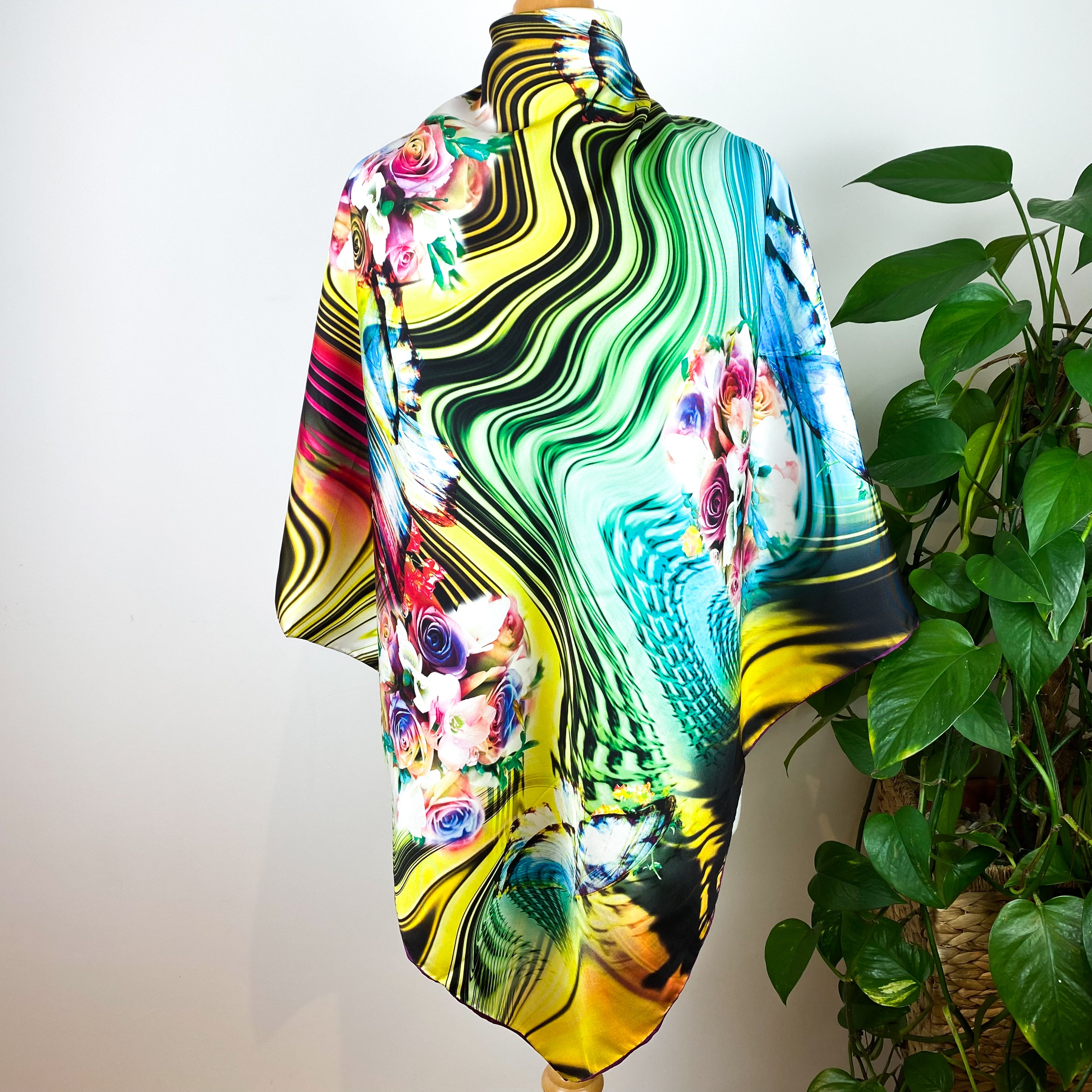 Colourful Abstract Floral Silk Scarf