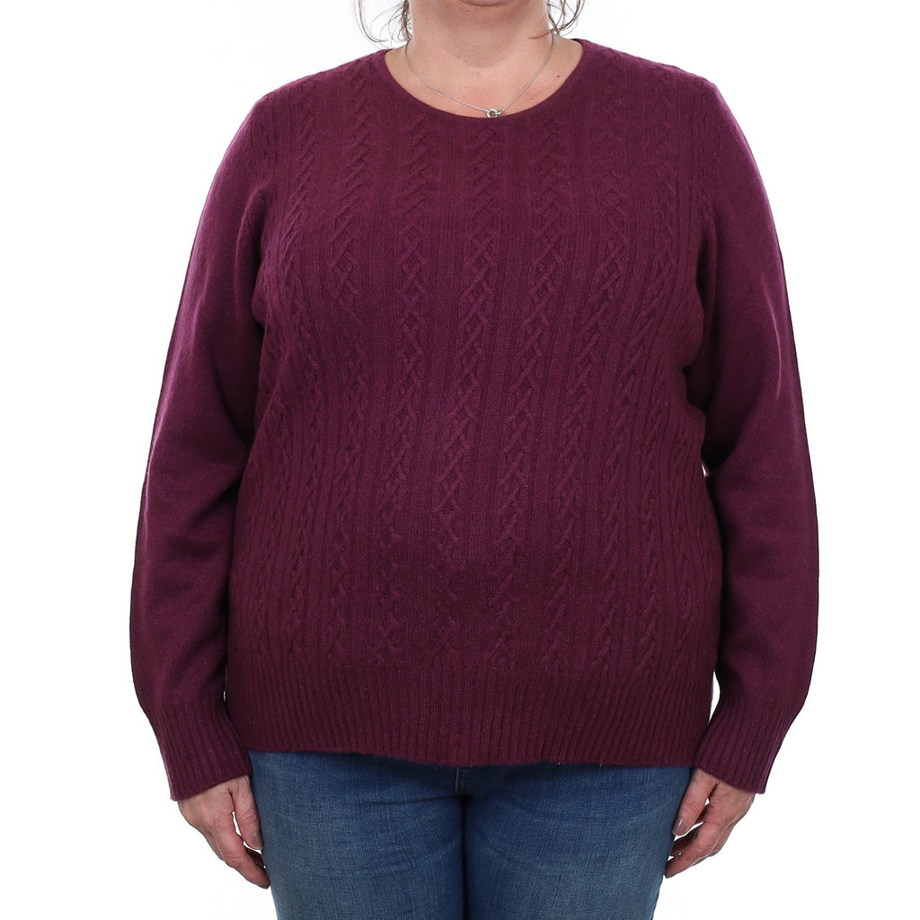 Fig Purple Cable Cashmere Crew Neck Jumper Extra Extra Large