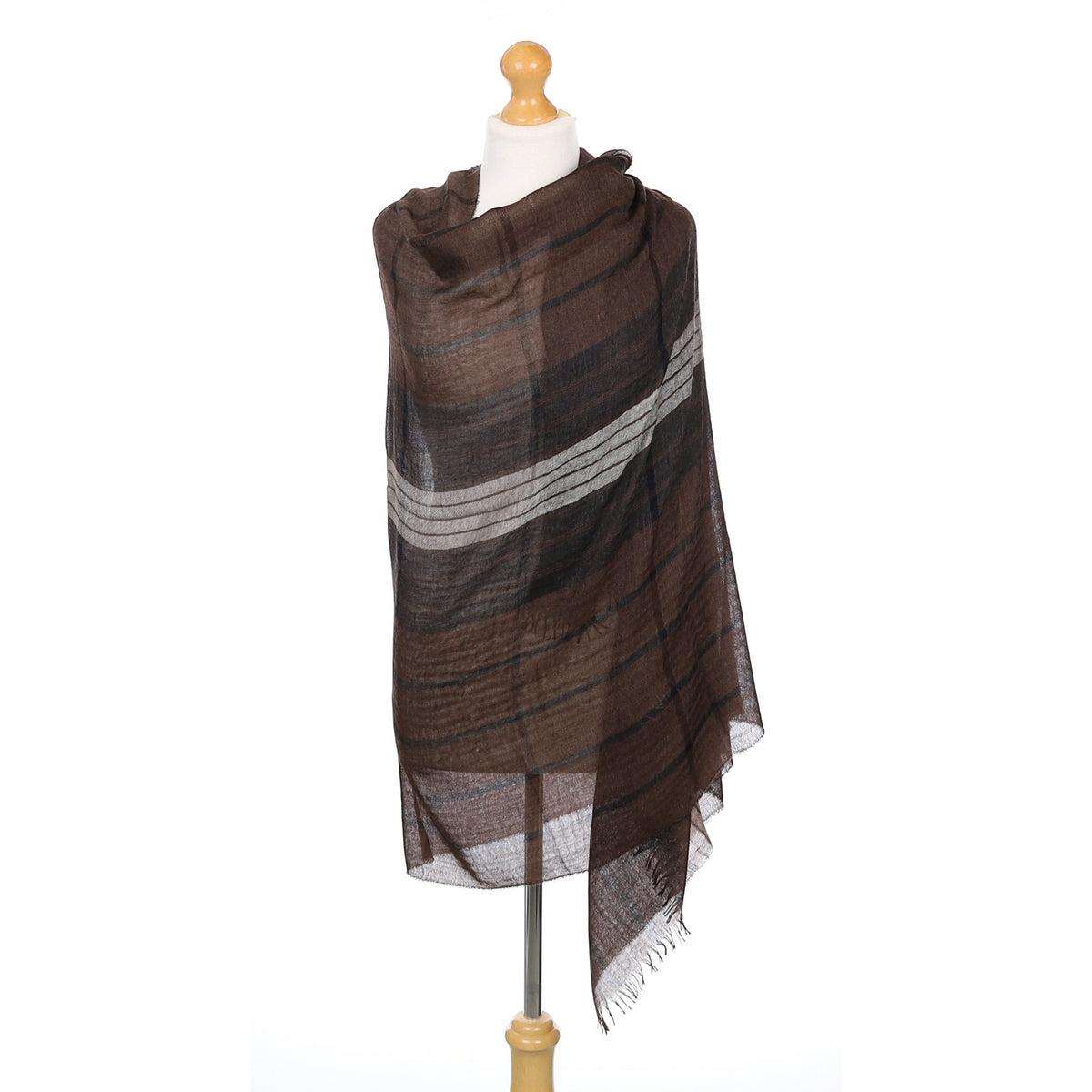 Scottish Begg & Co Brown and Black Checked Woven Cashmere & Silk Wrap