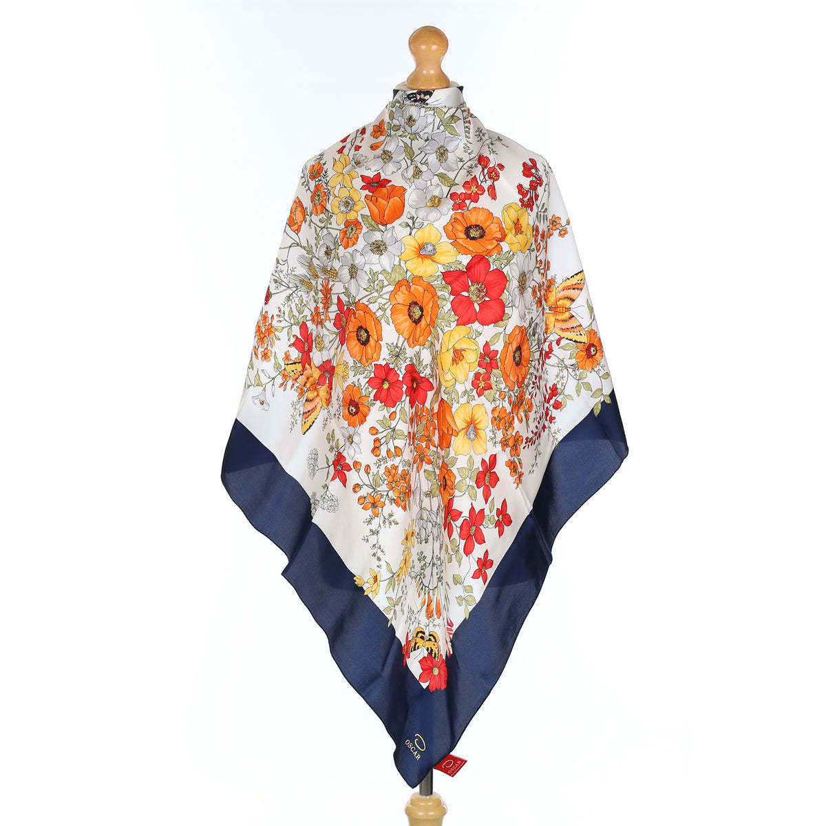 Oscar Orange and Red Floral Silk Scarf