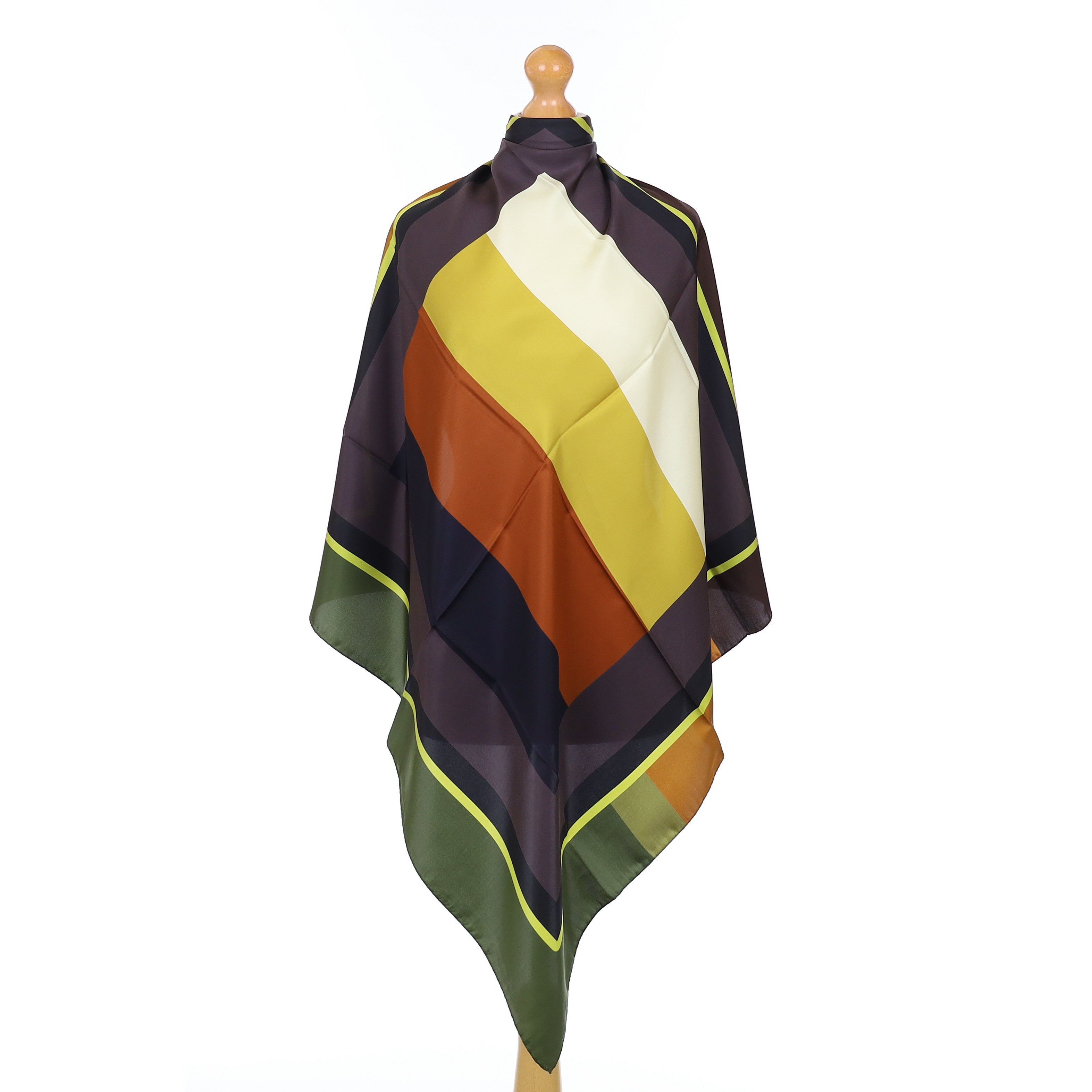 Brand New Italian Mixed Brown Colour Block Silk Scarf