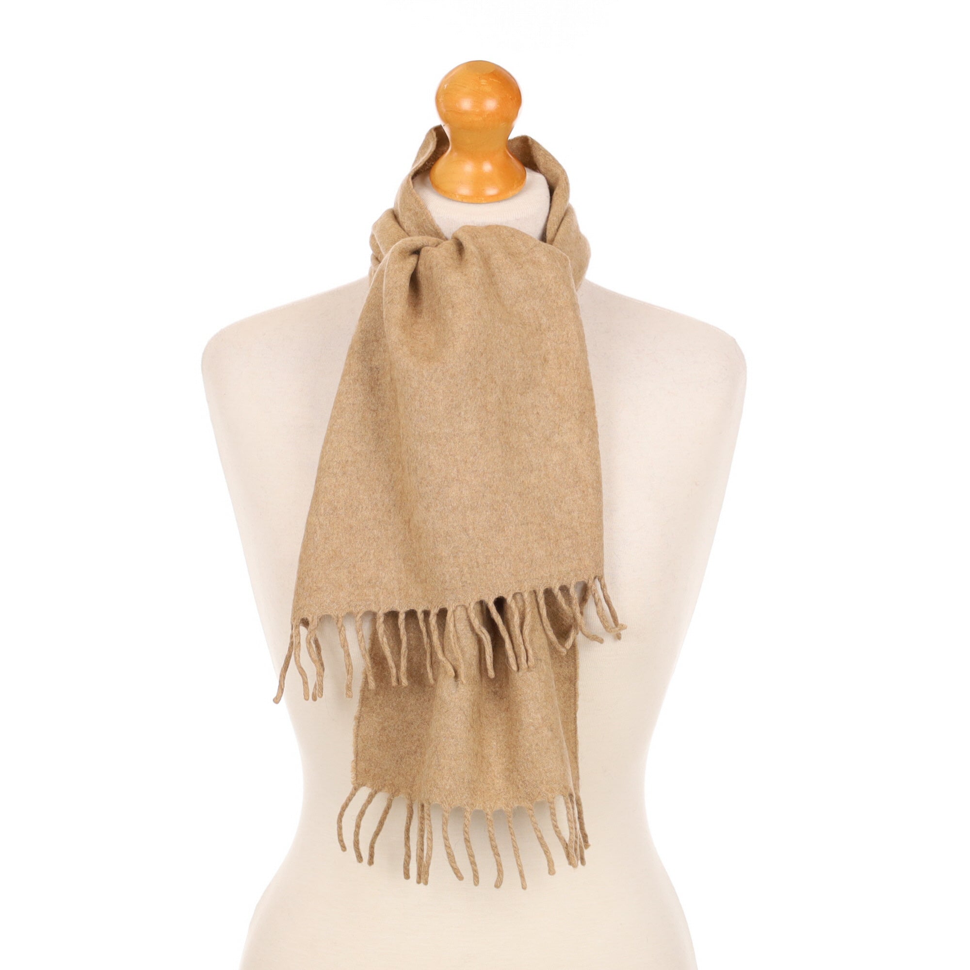 Biscuit Brown Cashmere Fringed Woven Scarf