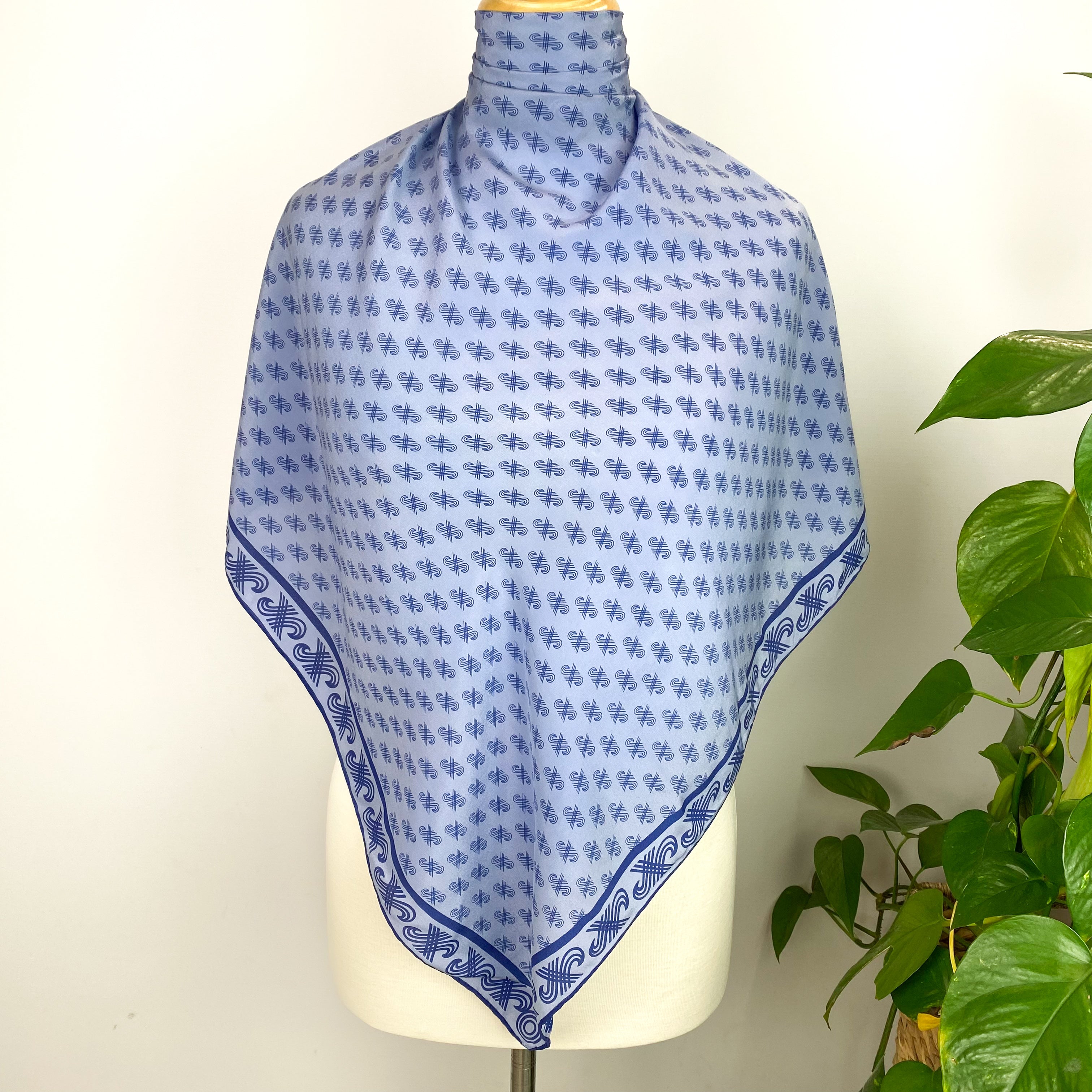 Jaeger Blue Tone Logo Silk Scarf