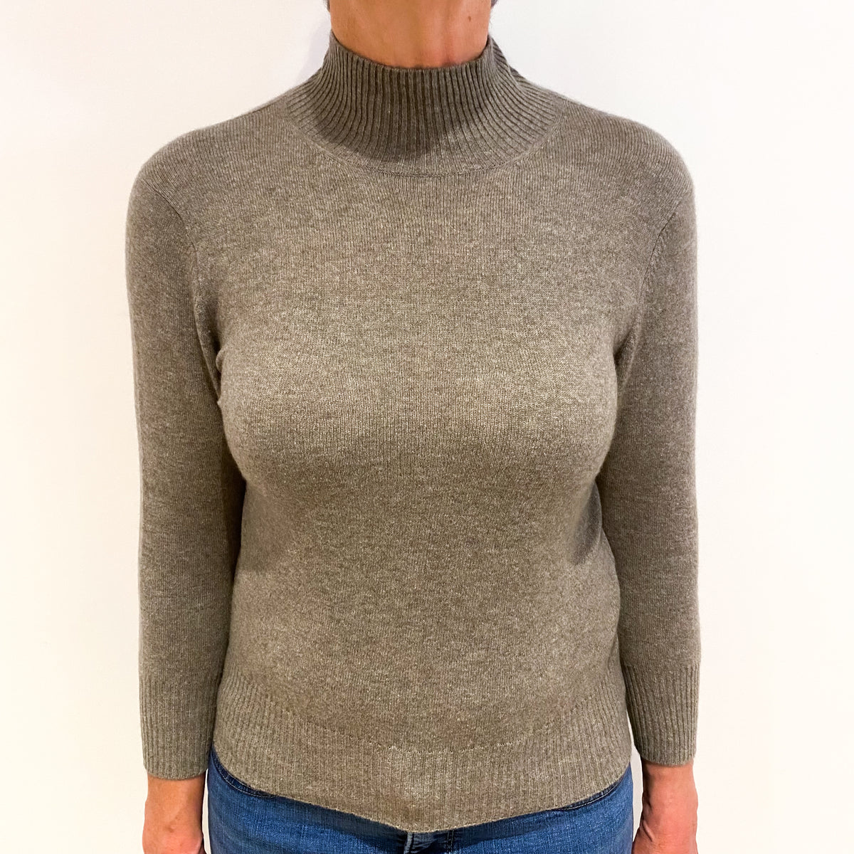 Mocha Brown Cashmere Turtle Neck Jumper Medium