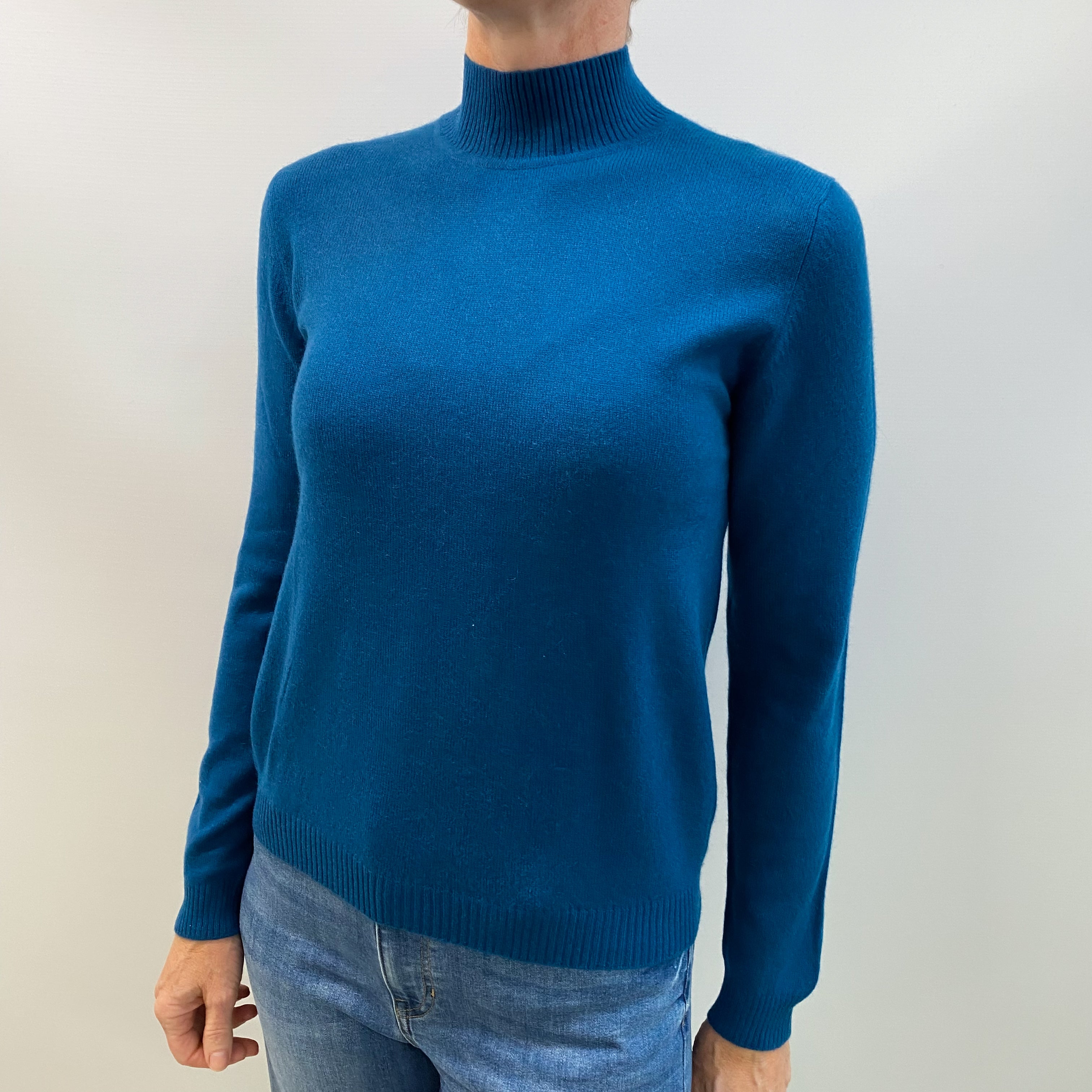 Teal Blue Cashmere Turtle Neck Jumper Small