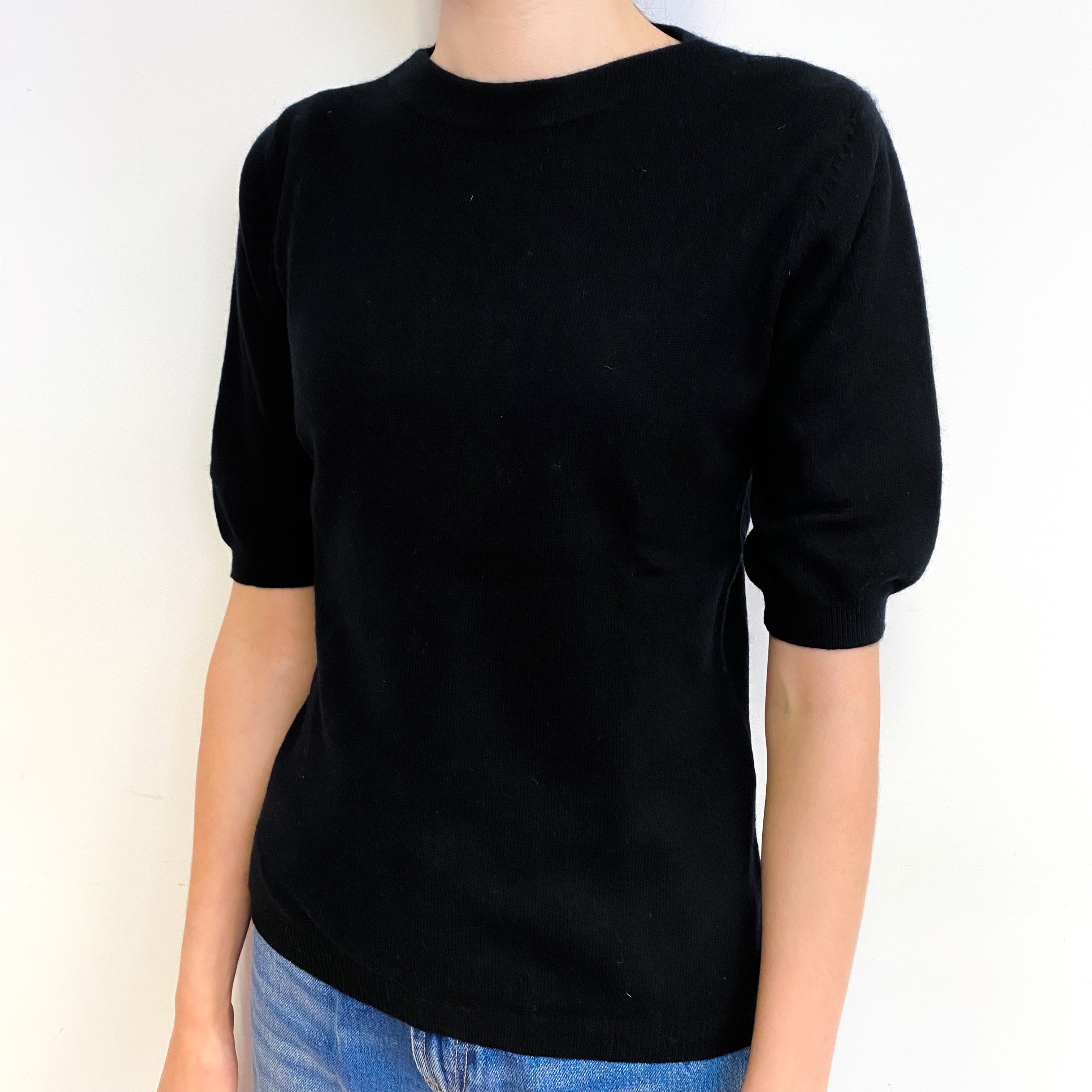 Black Short Sleeve Cashmere Crew Neck Jumper Extra Small
