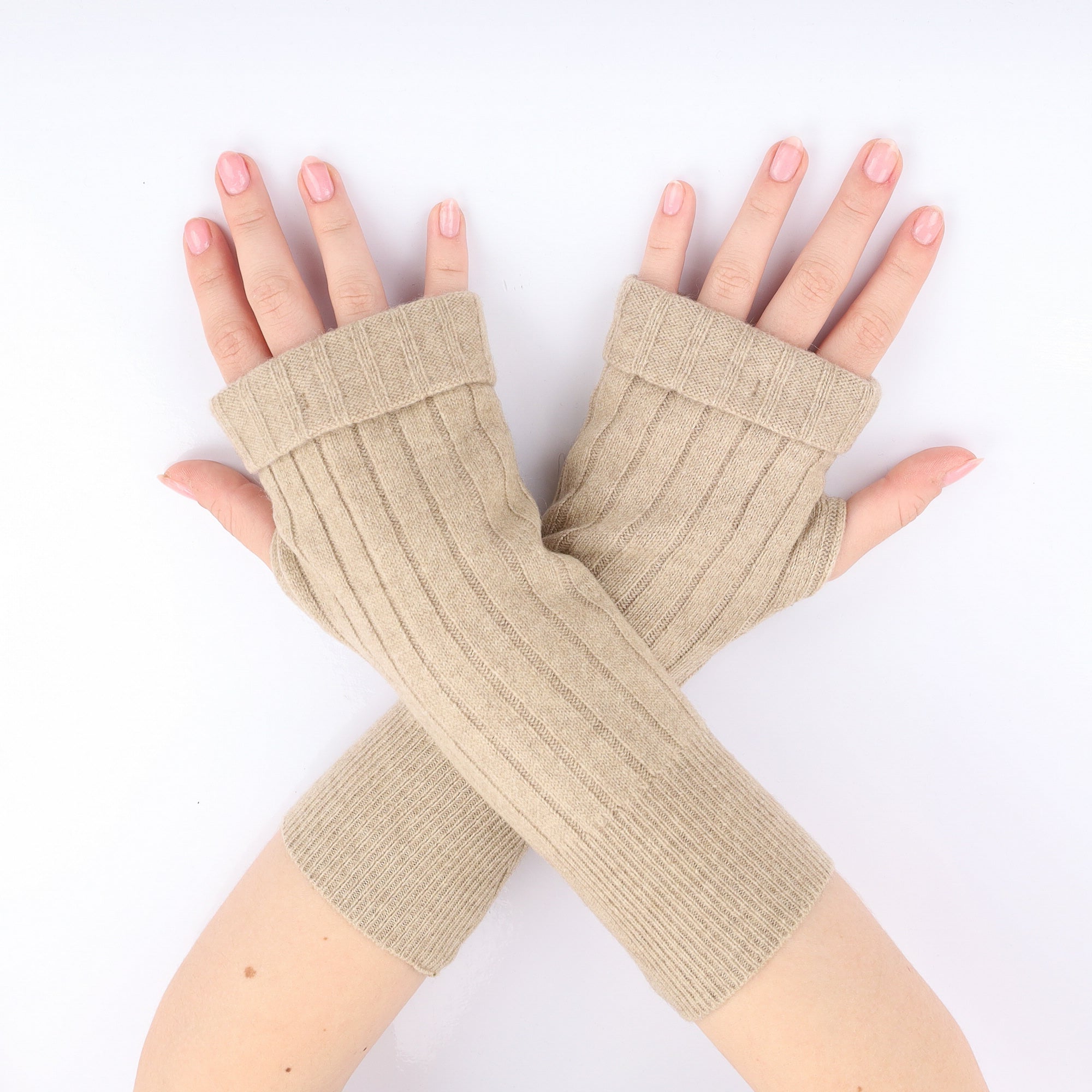 Fawn Ribbed Fingerless Gloves
