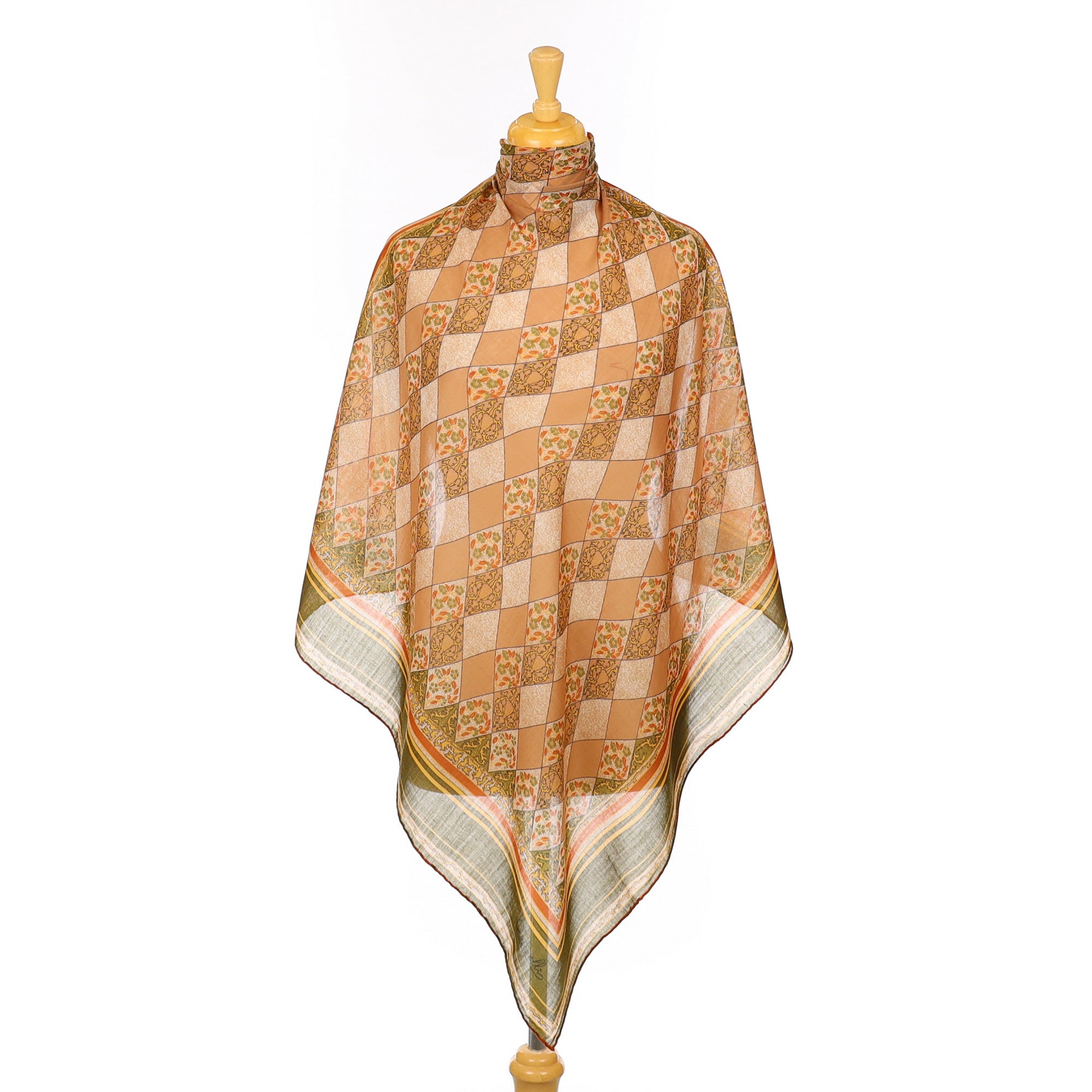 Ostinelli Khaki and Taupe Diamond Vintage Silk & Wool Scarf