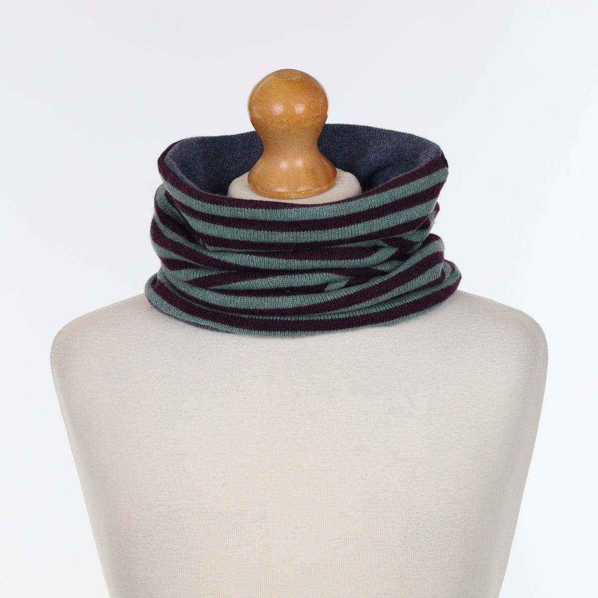 Duck Egg & Aubergine Striped with Blue Luxury Double Layered Snood