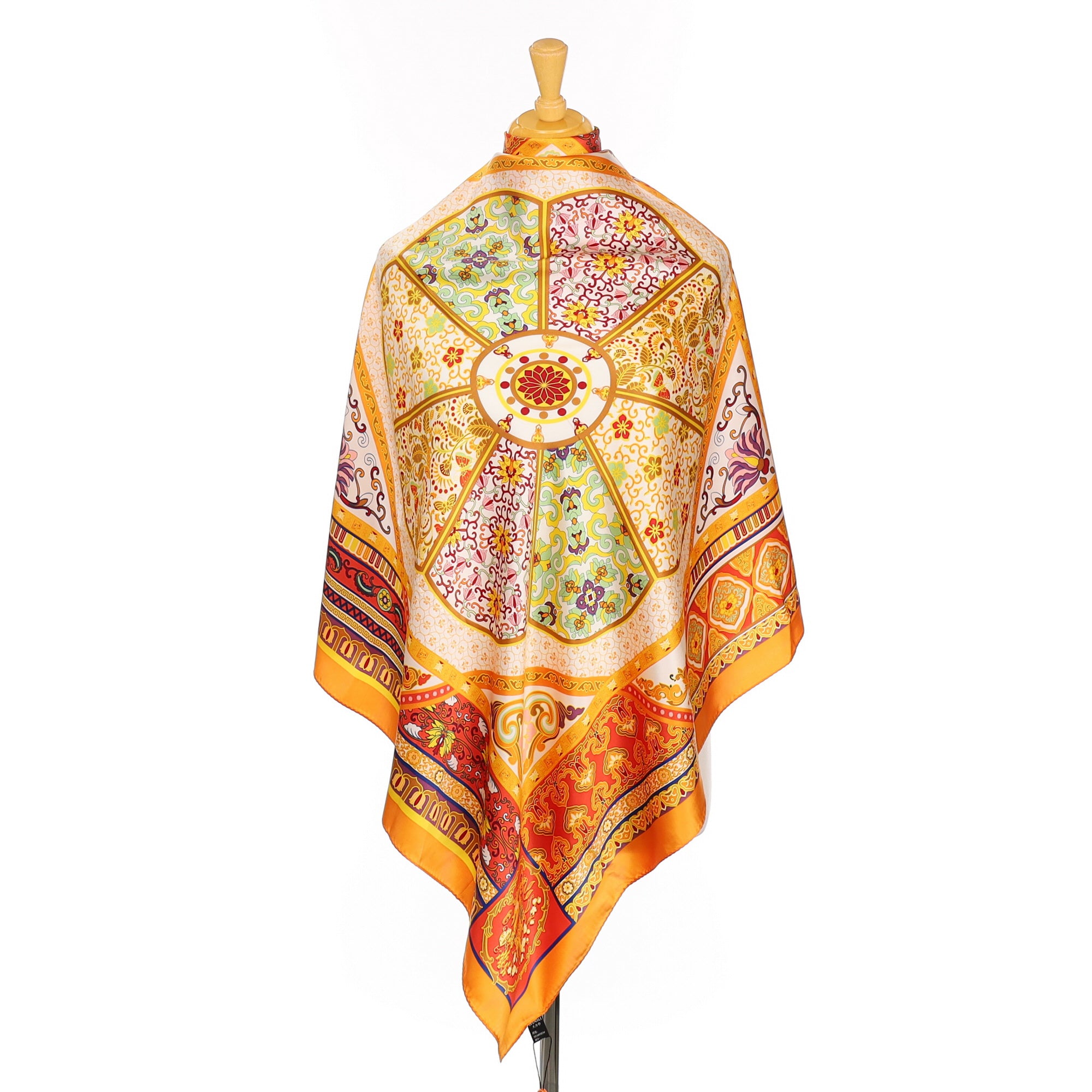 Boxed Wensli Orange Patterned Silk Scarf