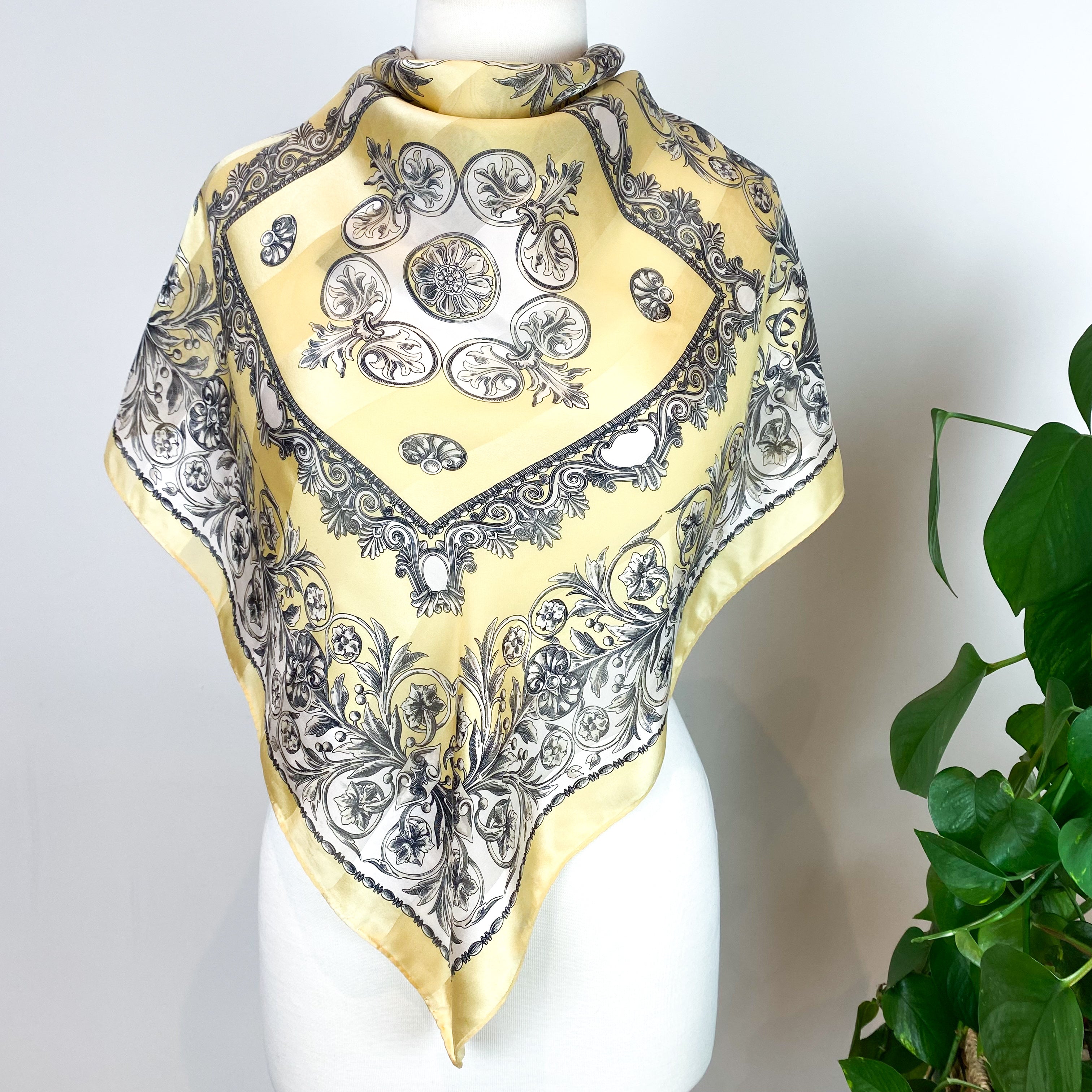Soft Yellow and Grey Paisley Silk Scarf