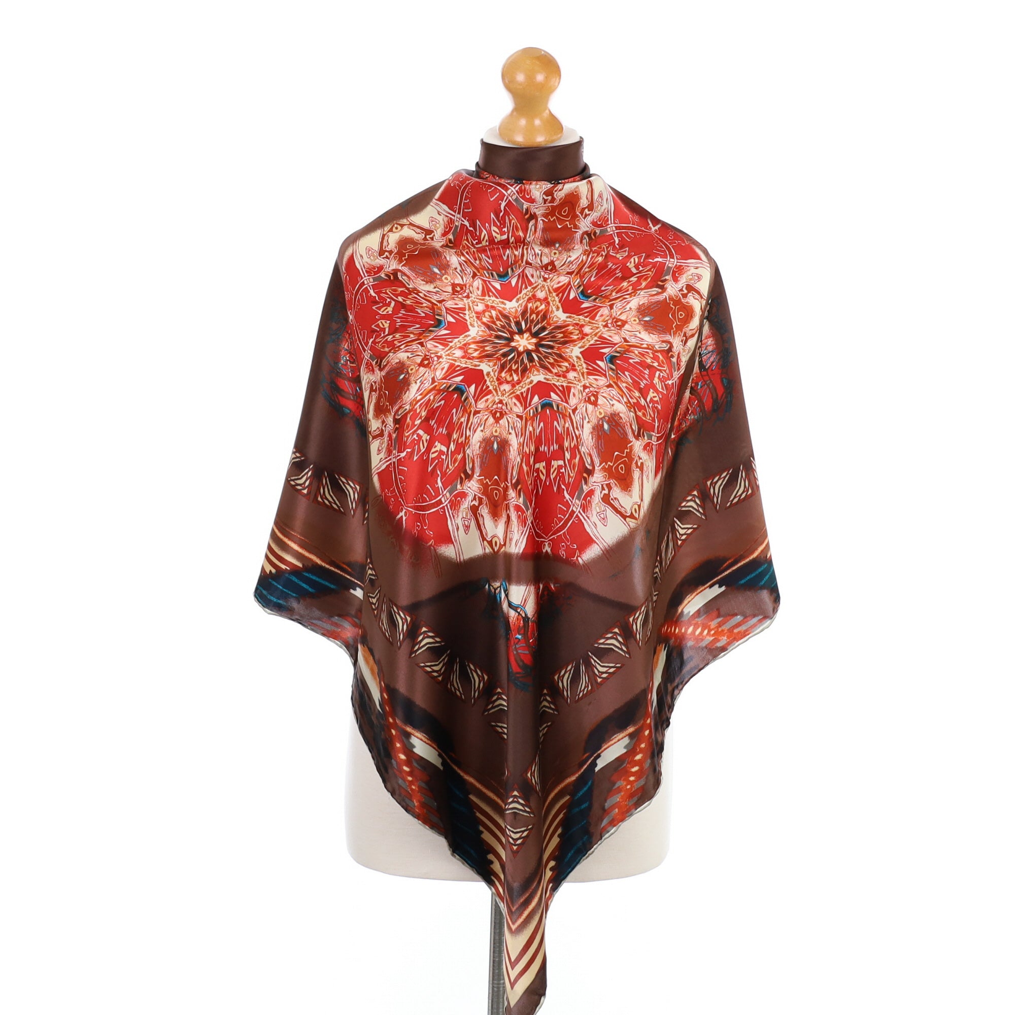 1970’s Brown & Red Abstract Silk Scarf