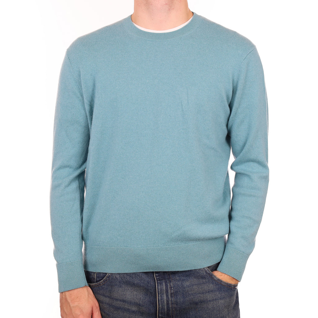 Men’s Duck Egg Blue Cashmere Crew Neck Jumper Large