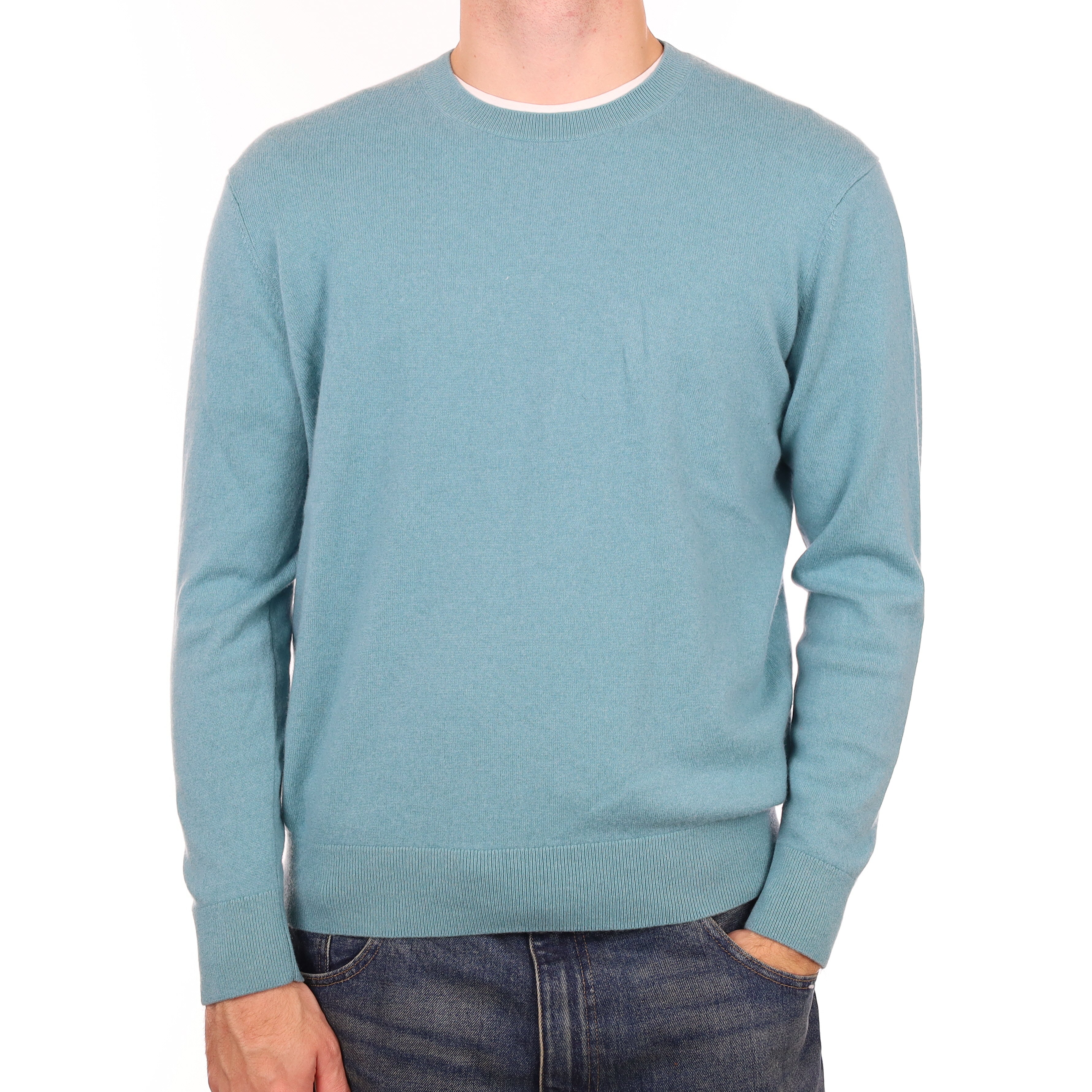 Men’s Duck Egg Blue Cashmere Crew Neck Jumper Large
