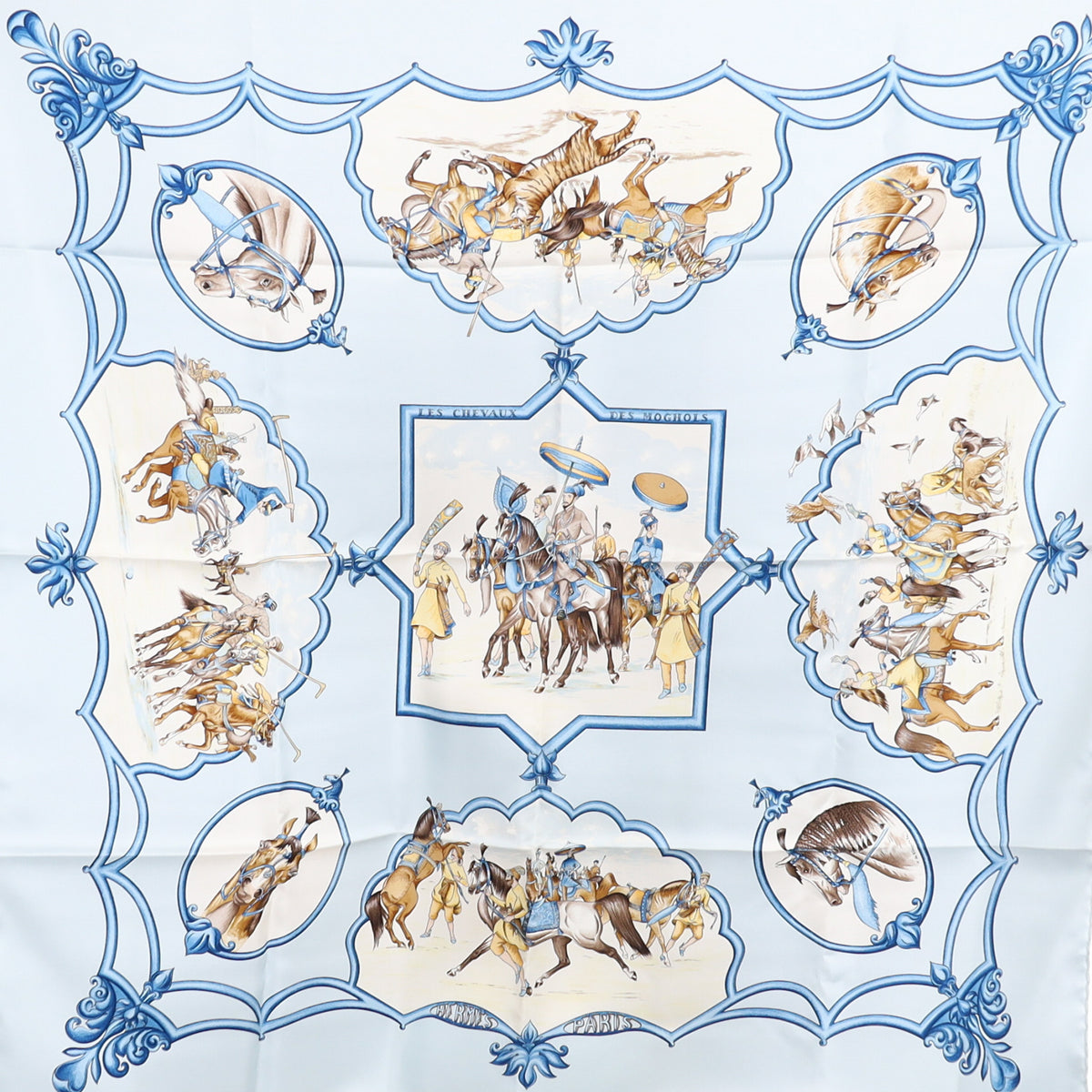 Brand New Hermès Les Chevaux des Moghols Silk Scarf