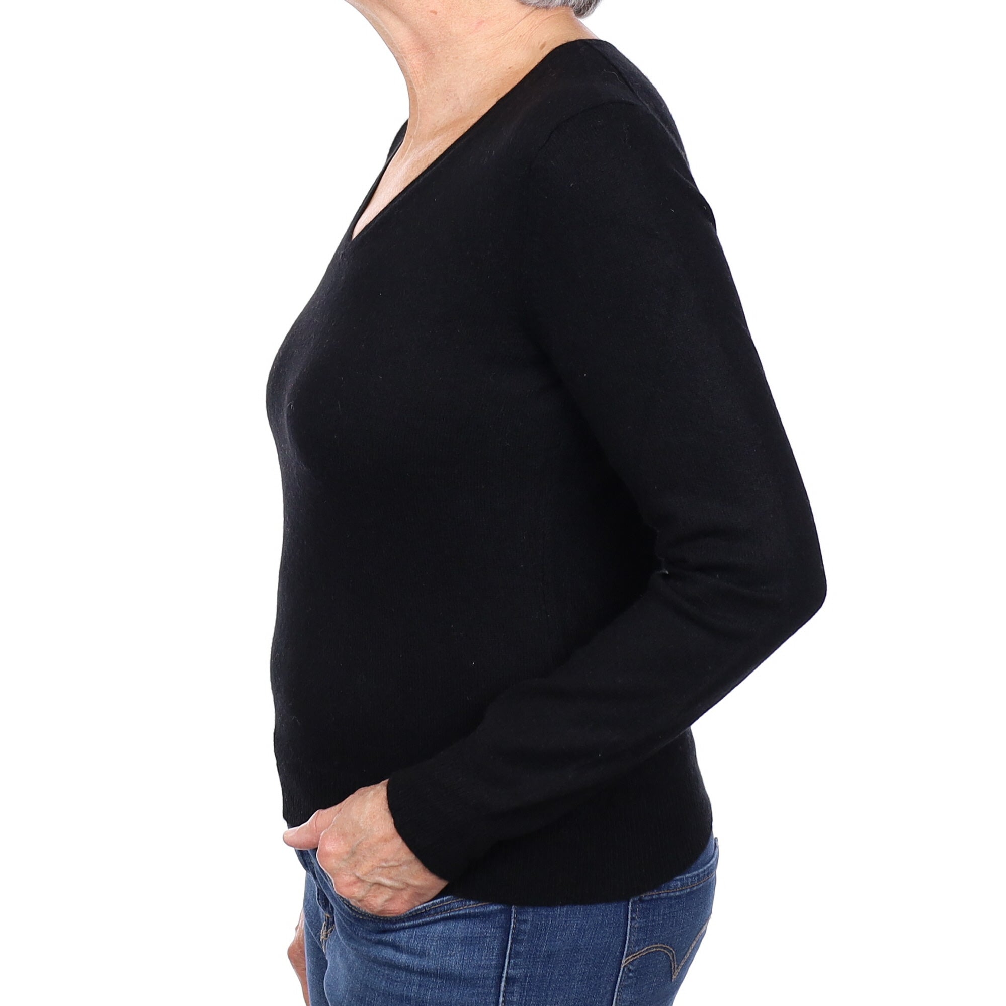 Black Cashmere V Neck Jumper Medium
