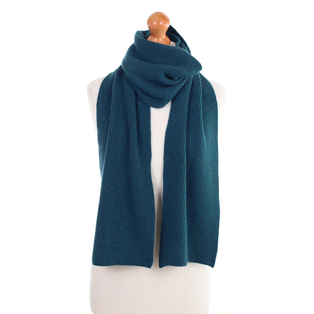 Brand New Scottish Teal Rib Cashmere Scarf