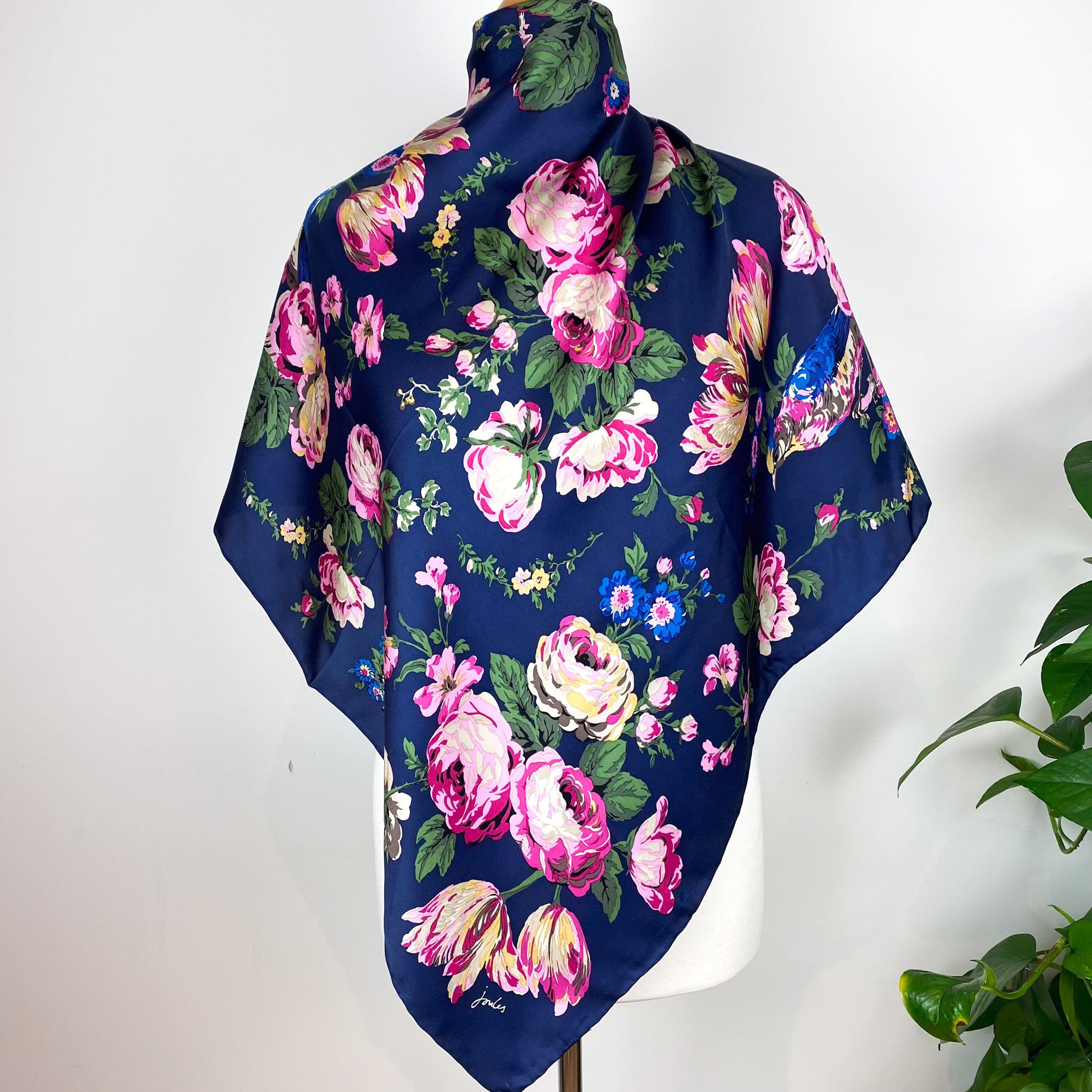 Immaculate Joules Navy Floral Silk Scarf