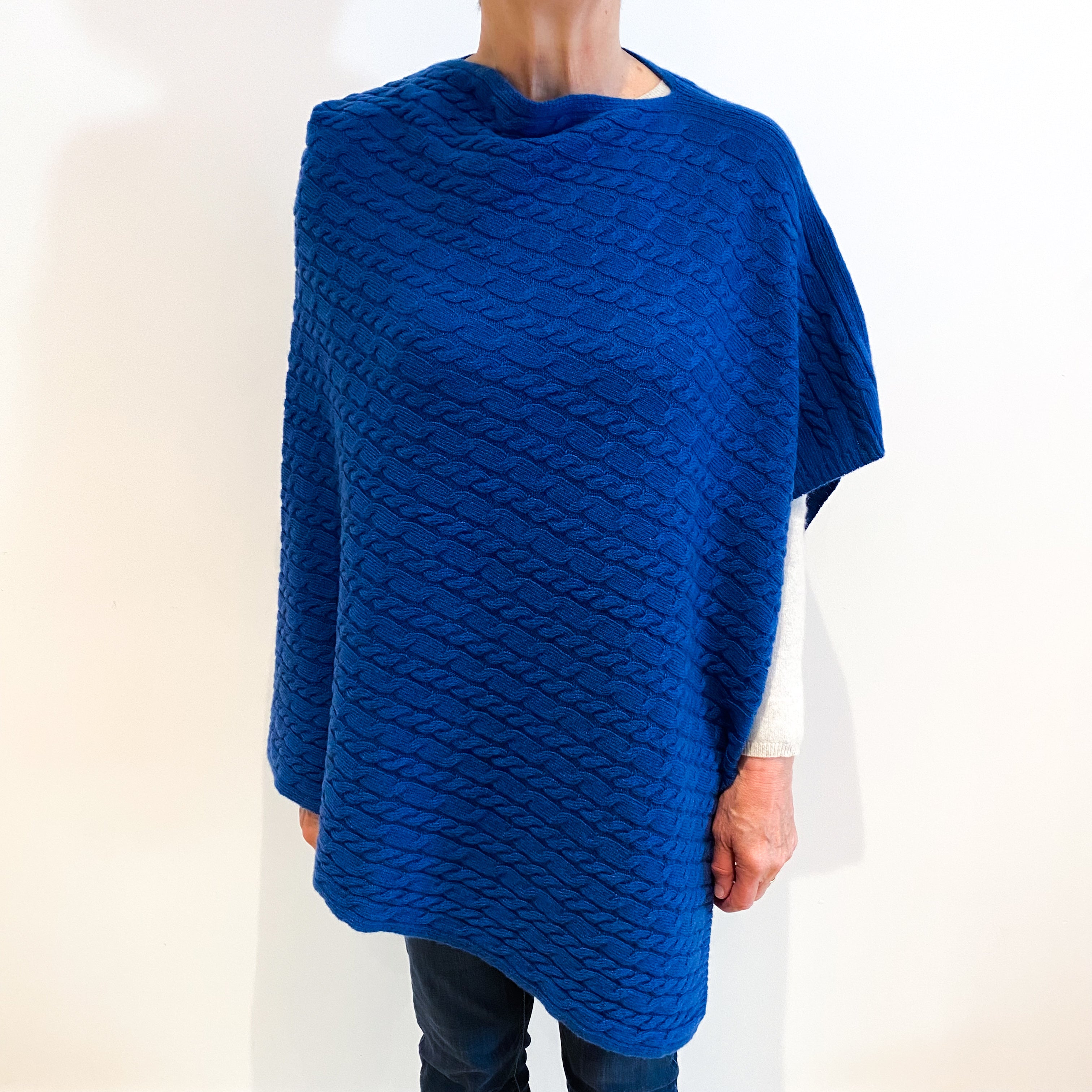 Brand New Scottish Naval Blue Cashmere Cable Poncho One Size