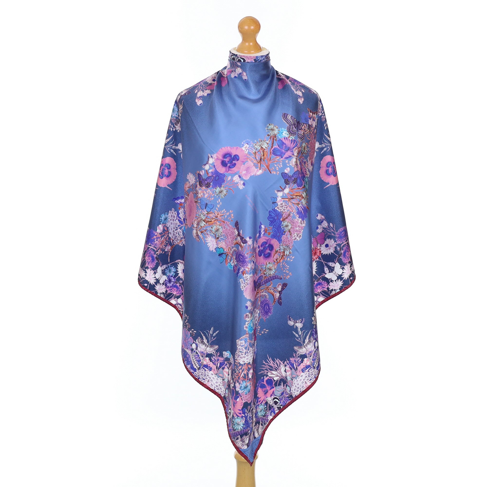Brand New Boxed Aspinal Blue Floral ‘A’ Silk Scarf