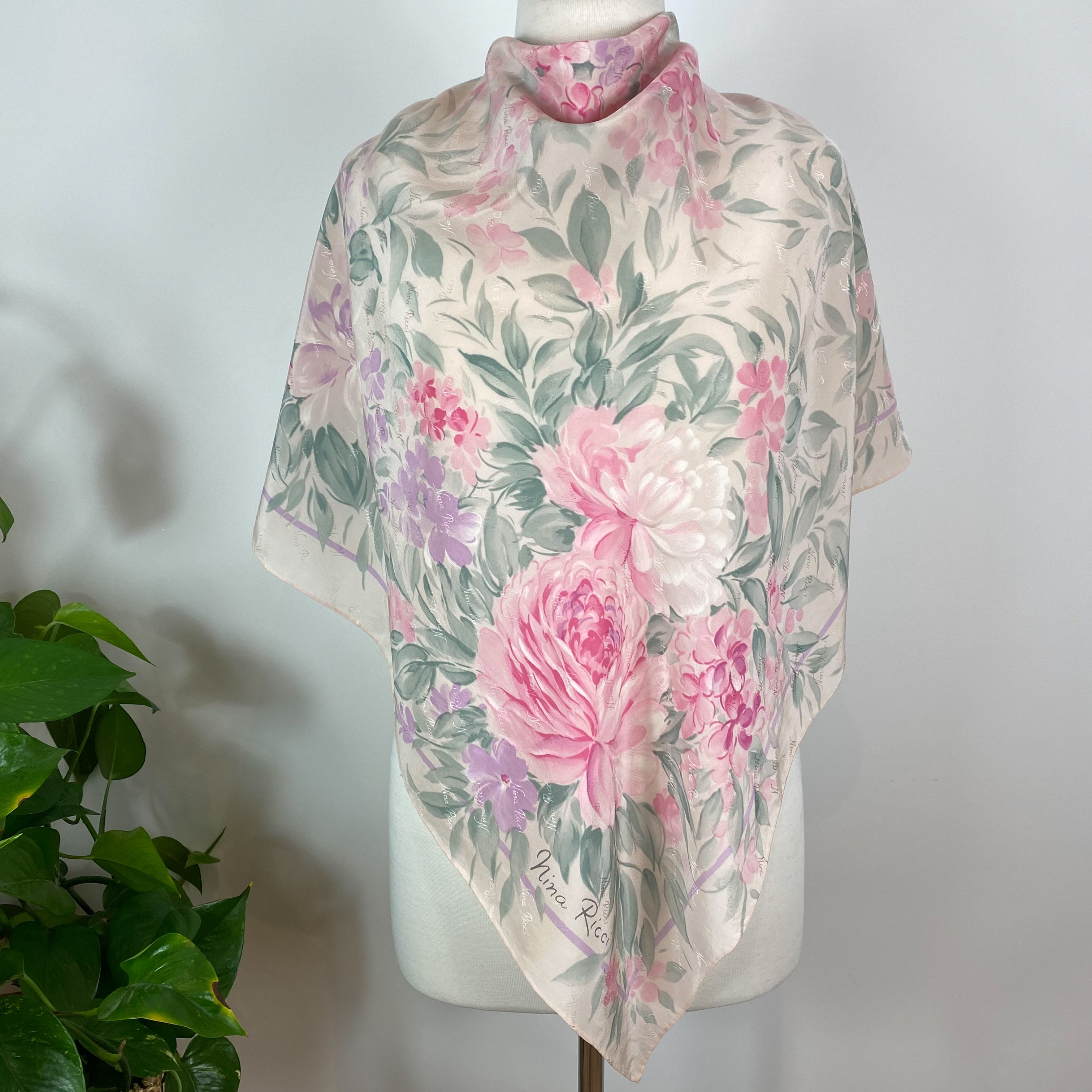 1980s Floral Nina Ricci Silk Scarf