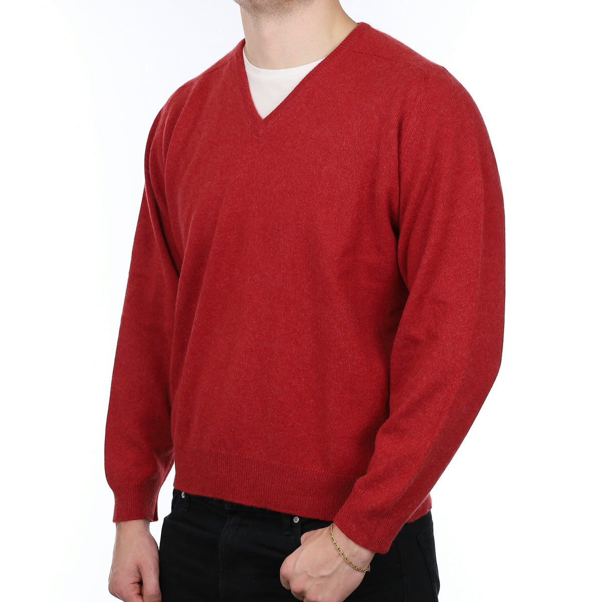 Men’s Scottish Johnston’s Brick Red Cashmere V Neck Jumper Extra Large