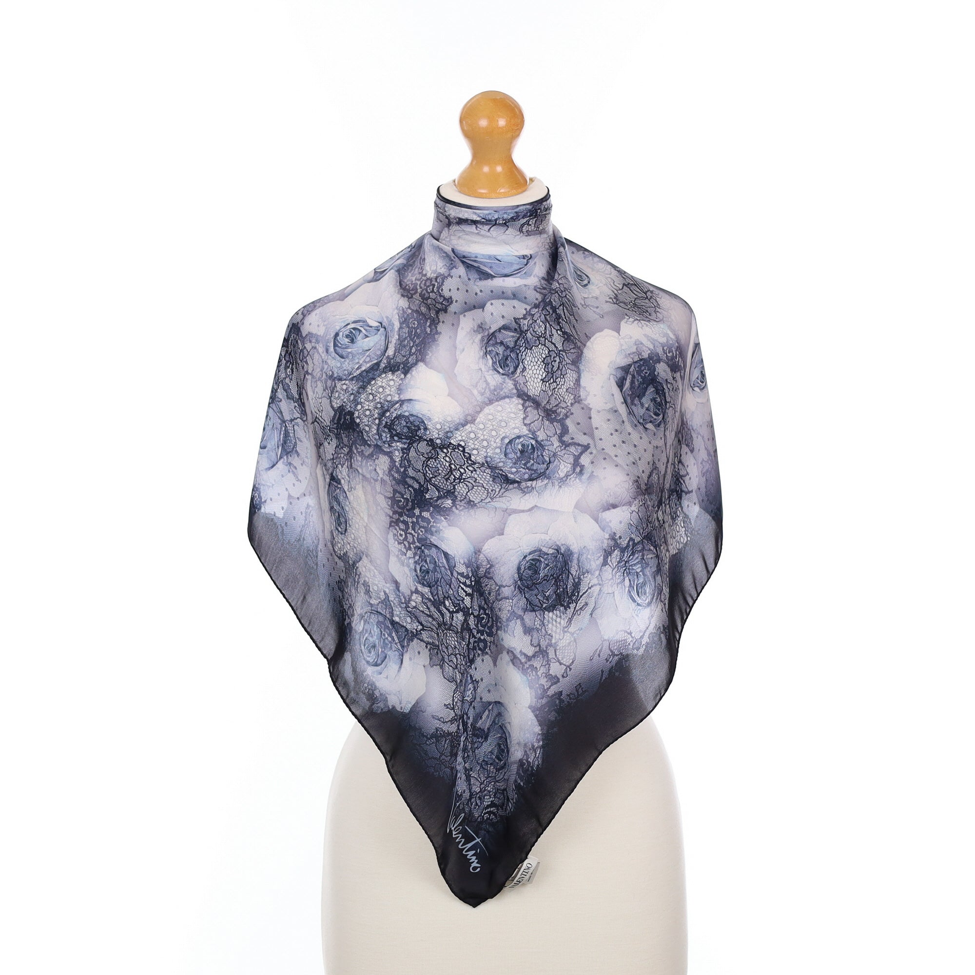 Valentino Black and White Patterned Silk Scarf