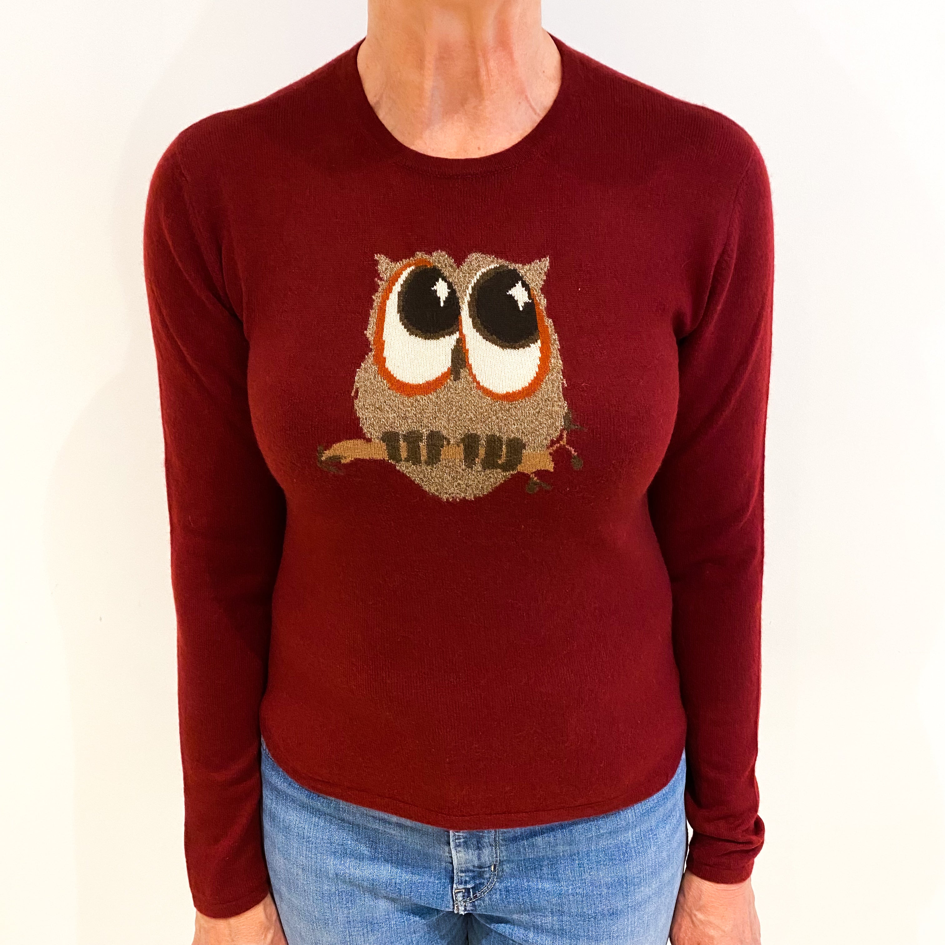Burgundy Red Cashmere Crew Neck Jumper Medium