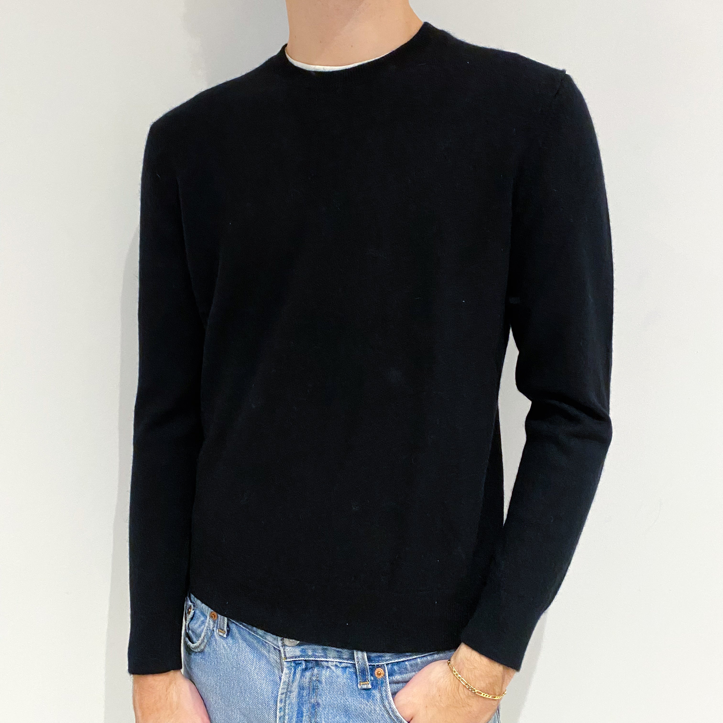 Men's Black Cashmere Crew Neck Jumper Large