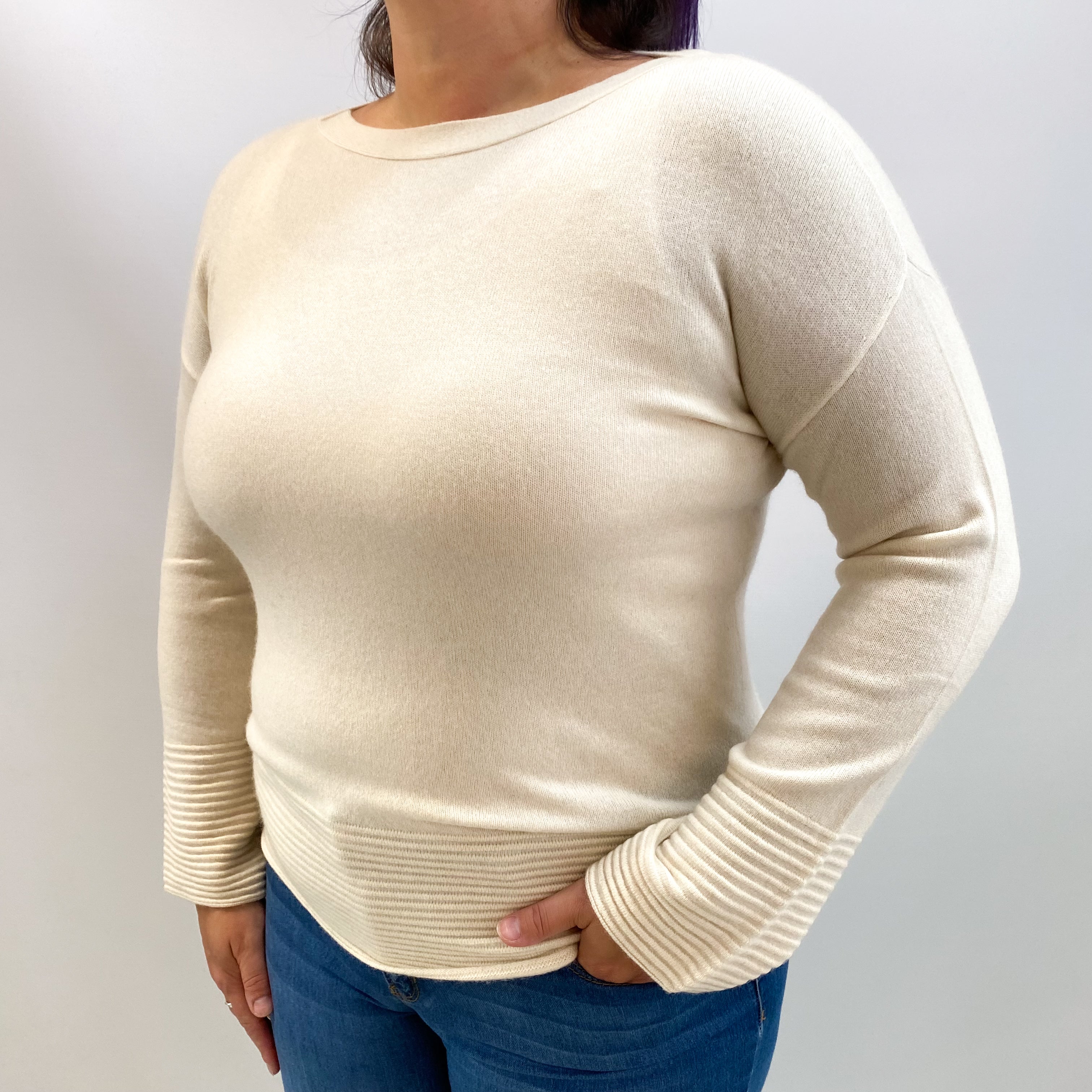 Winter White Cashmere Slash Neck Jumper Large